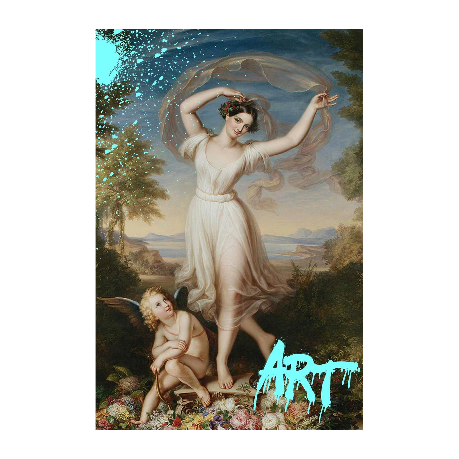 Classic Nymph & Cupid Elegant Landscape Wall Art