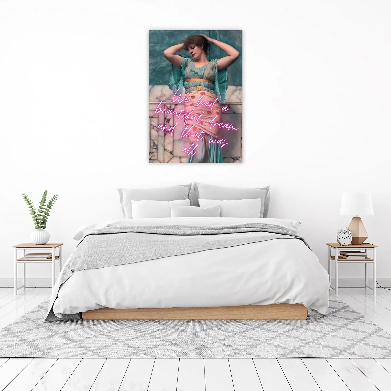 Dreamy Woman Portrait with Neon Quote Wall Art