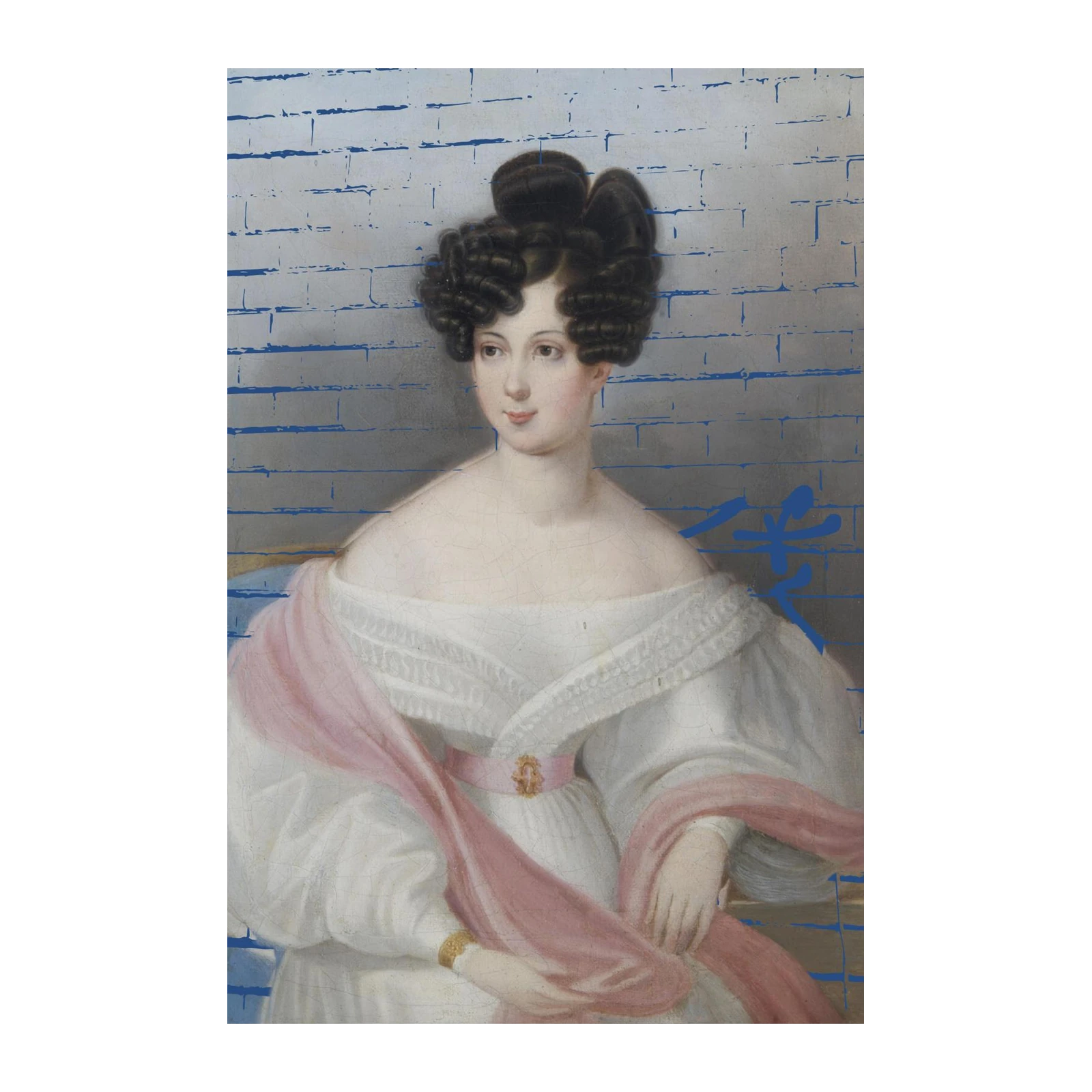 Elegant Portrait with Blue Graffiti Wall Art