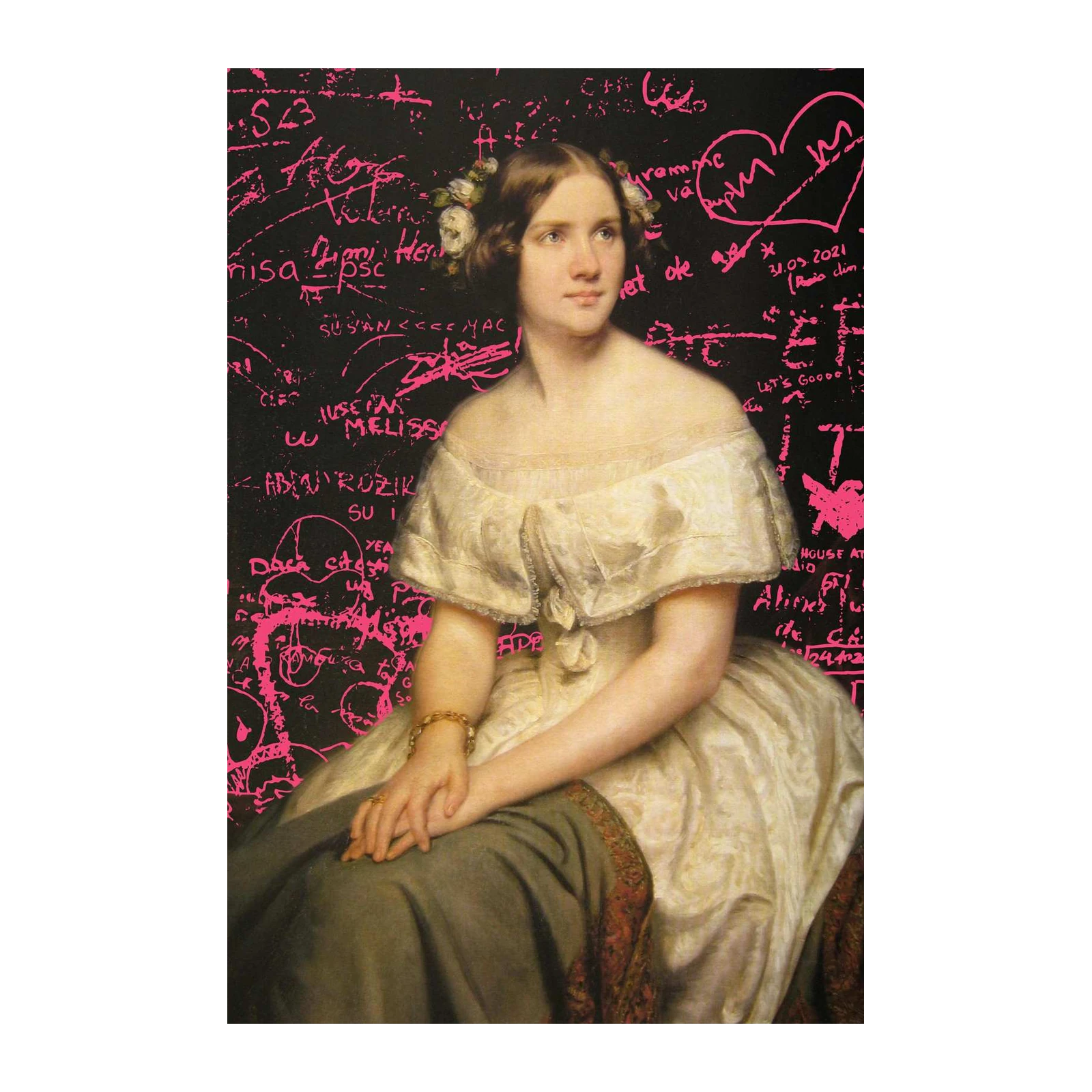 Victorian Portrait with Pink Graffiti Wall Art