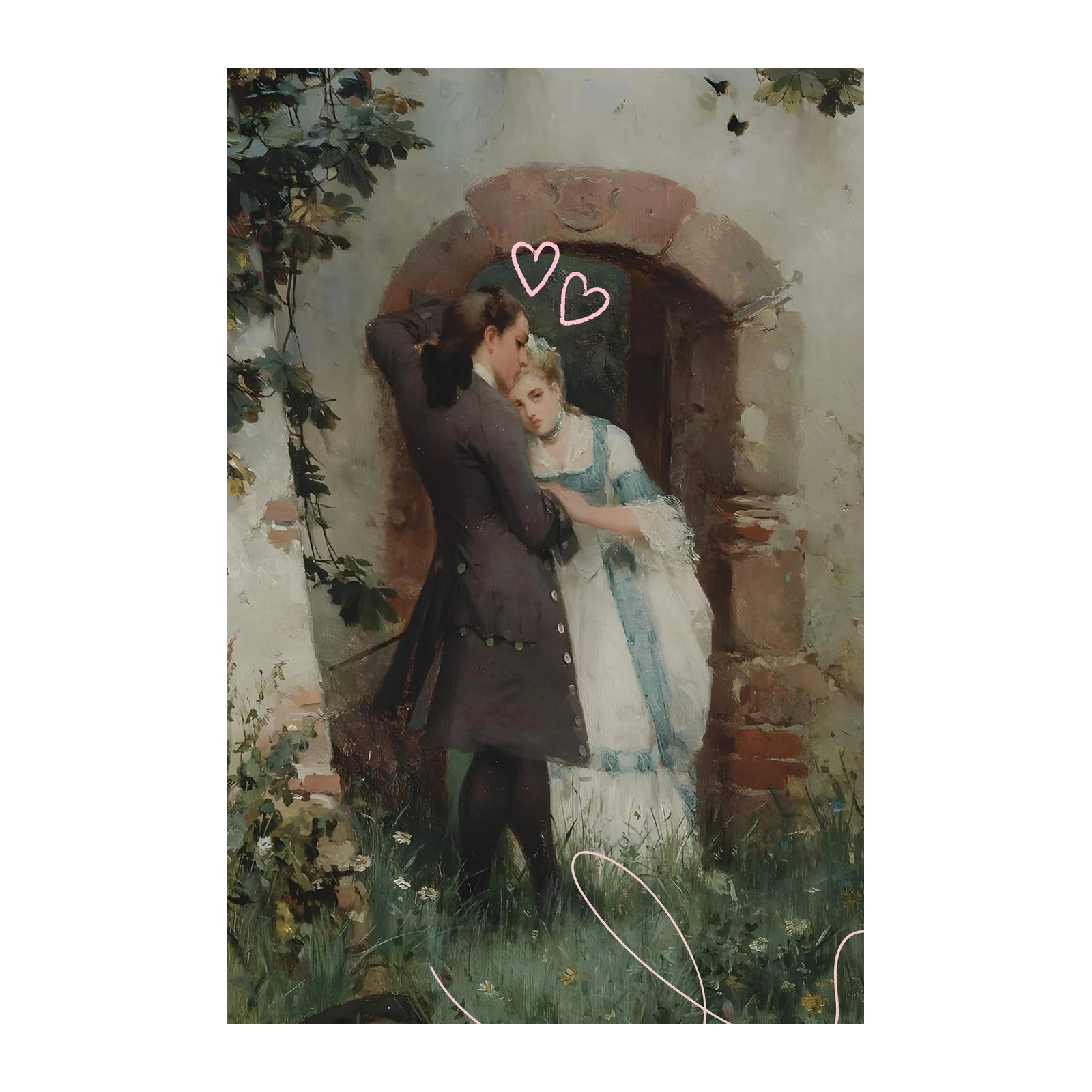 Romantic Embrace Vintage Couple Wall Art