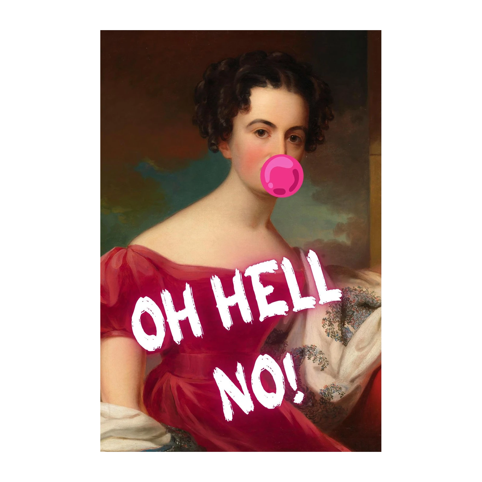 Vintage Portrait Bubblegum Oh Hell No Wall Art
