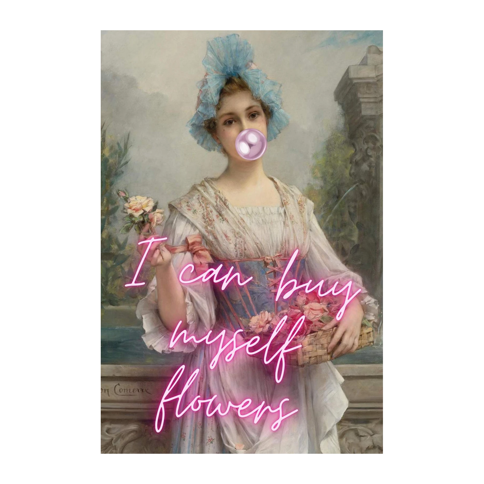 Vintage Girl Floral Bubblegum Wall Art