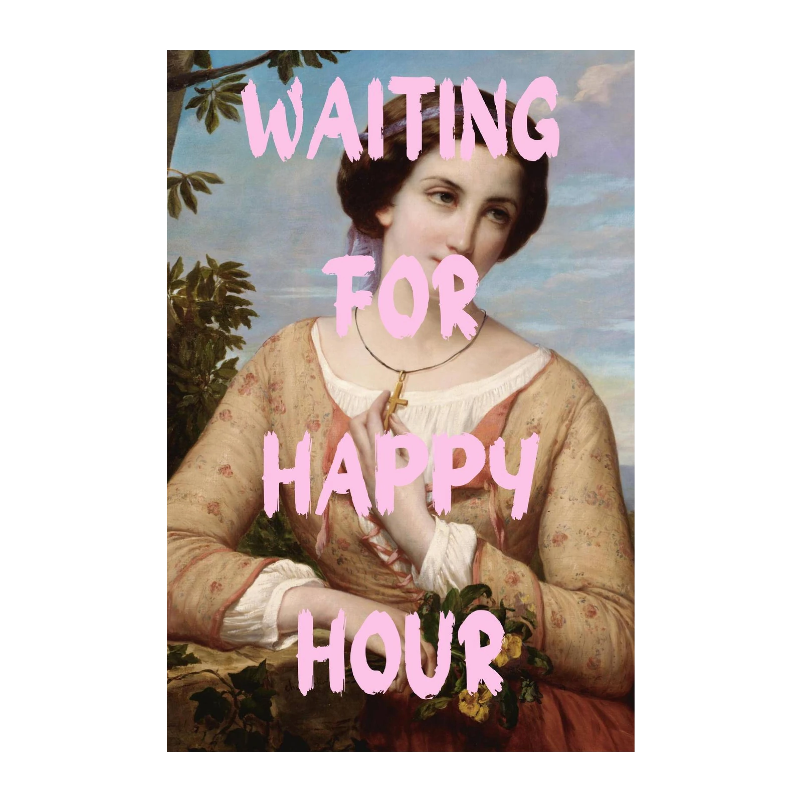 Waiting for Happy Hour Vintage Portrait Wall Art