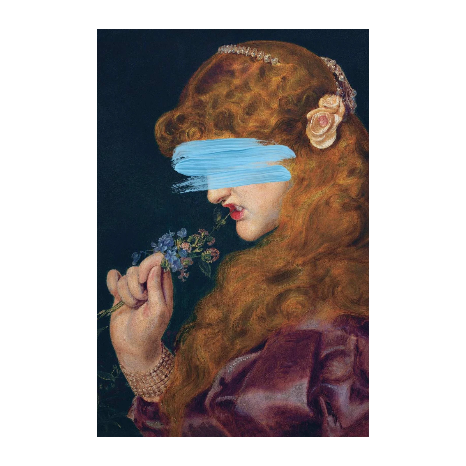 Mysterious Beauty with Flowers Wall Art