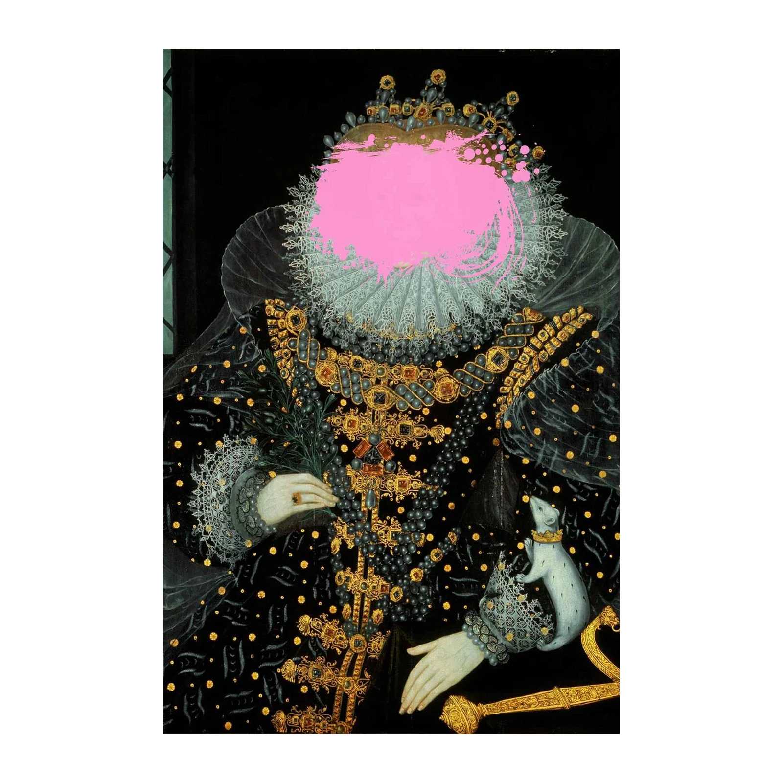 Regal Portrait with Pink Splash Wall Art
