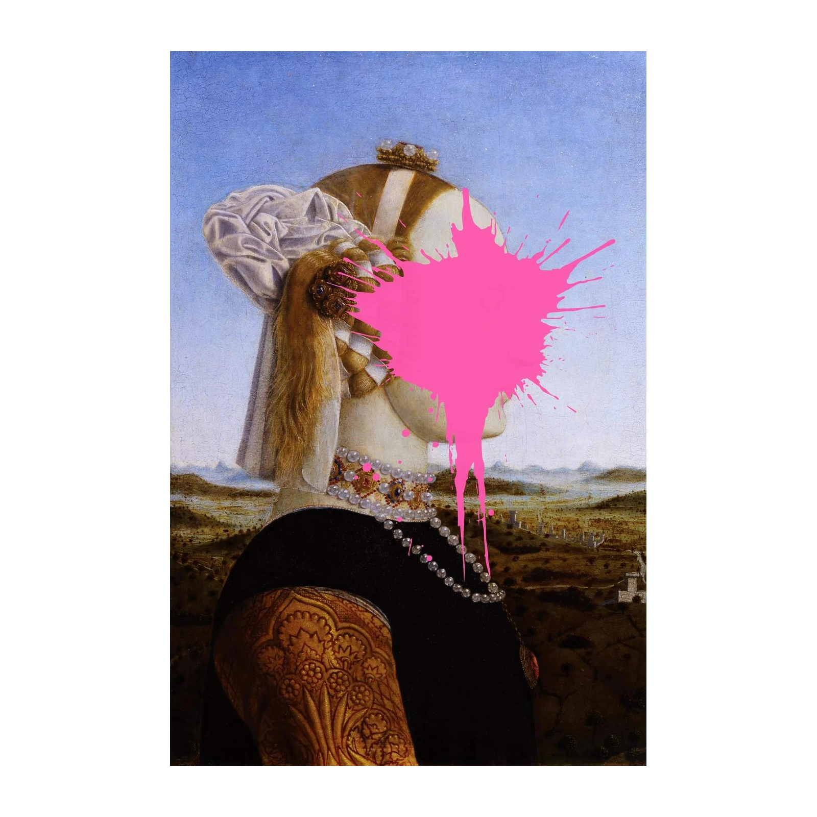 Renaissance Lady with Pink Splatter Wall Art