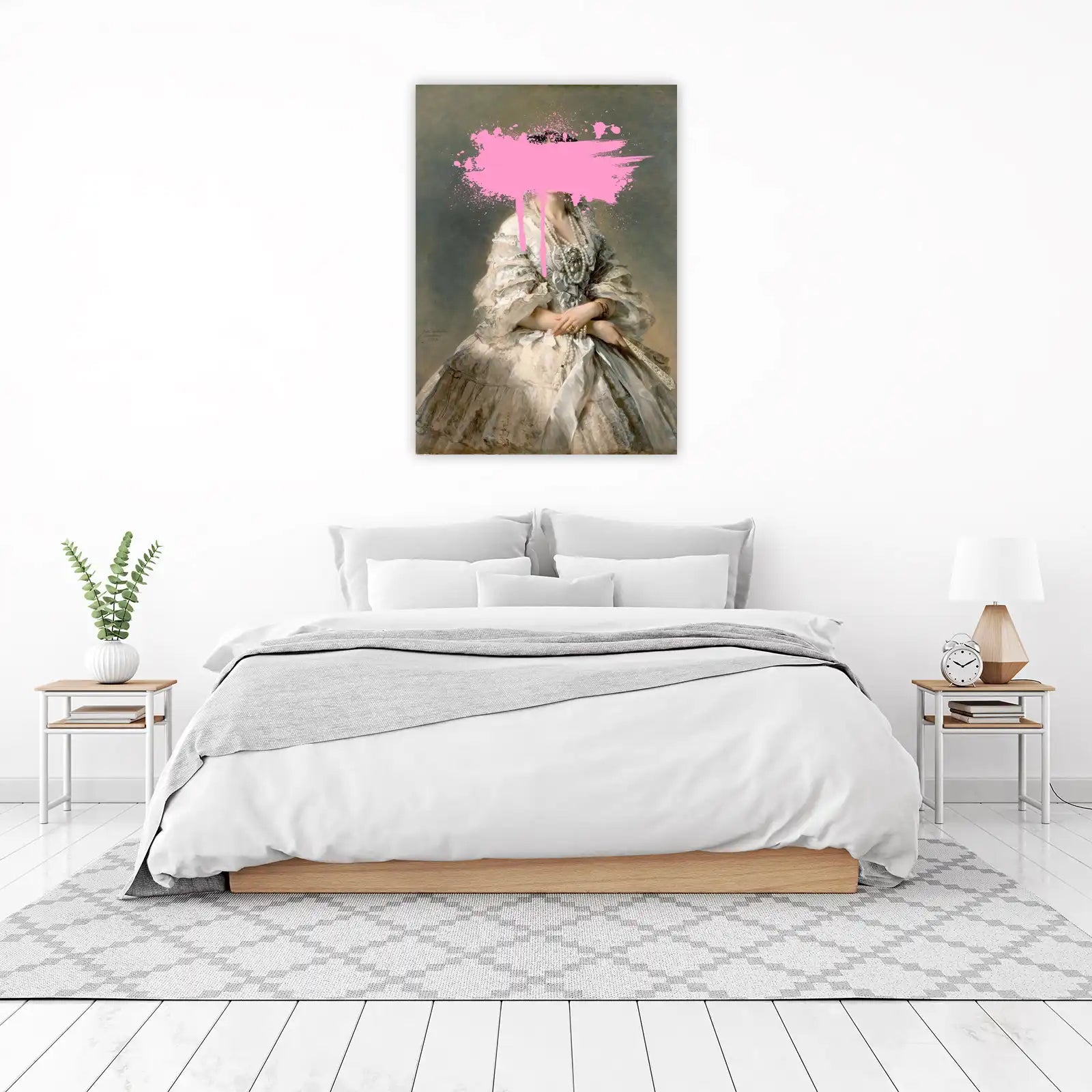 Elegant Portrait with Pink Splatter Wall Art