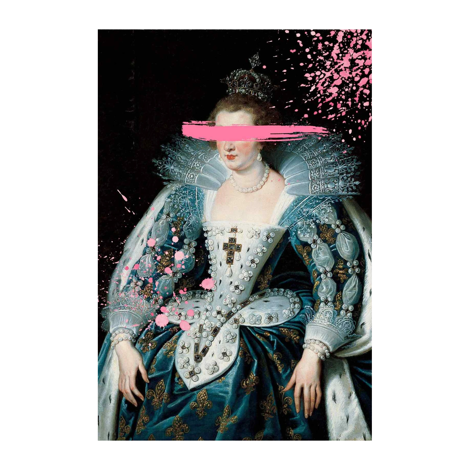 Modern Royal Portrait Pink Splatter Wall Art