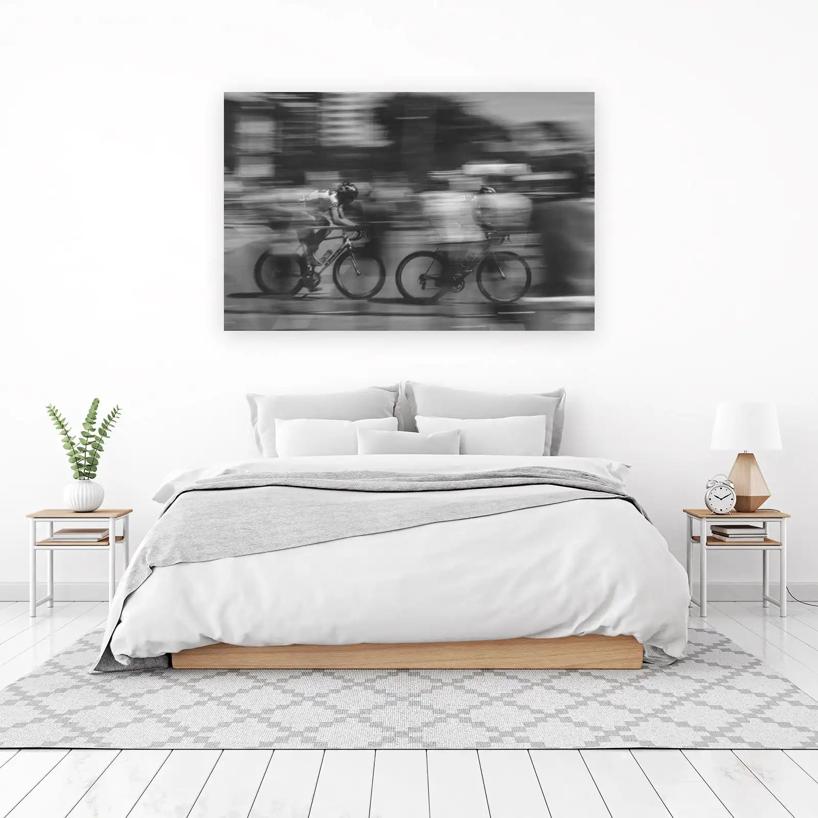 Dynamic Cyclist Motion Black & White Wall Art