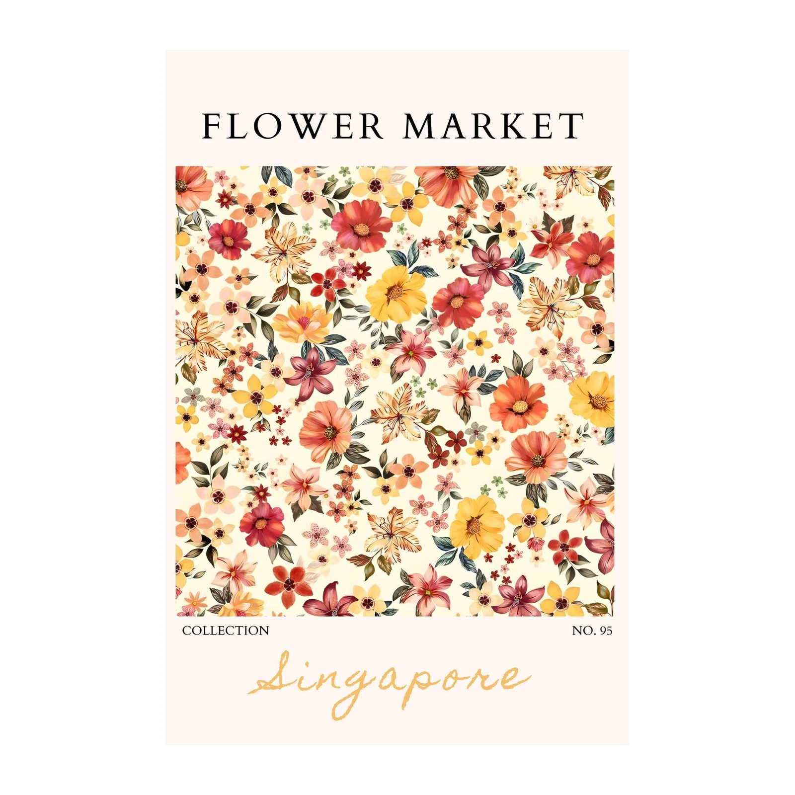 Vibrant Floral Market Singapore Wall Art
