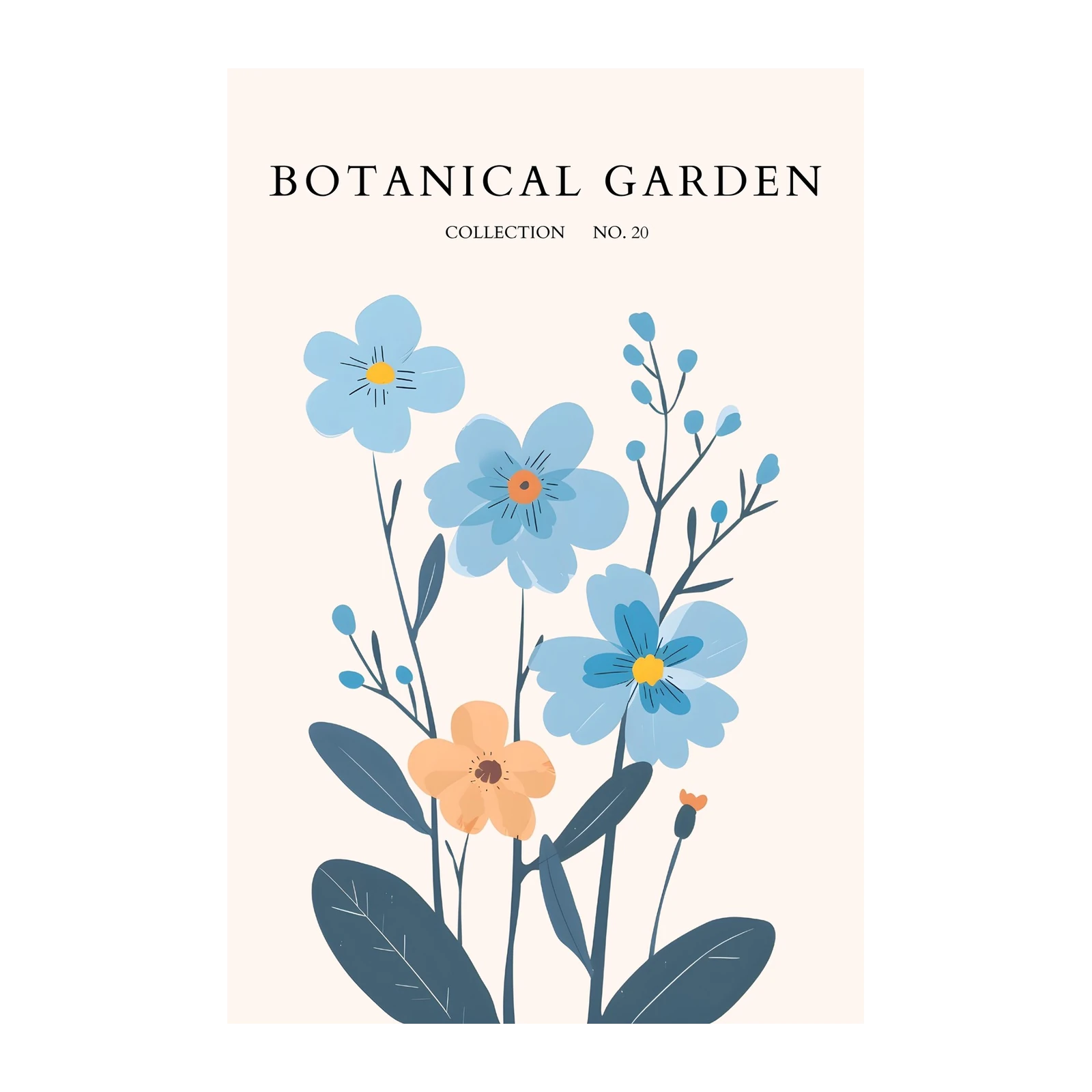 Blue & Peach Floral Botanical Garden Wall Art
