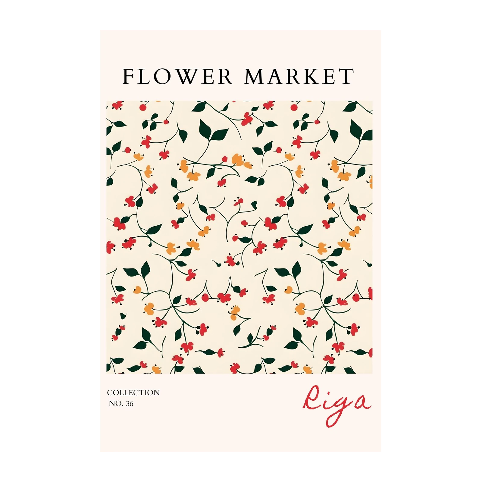 Floral Garden Red & Orange Flowers Wall Art