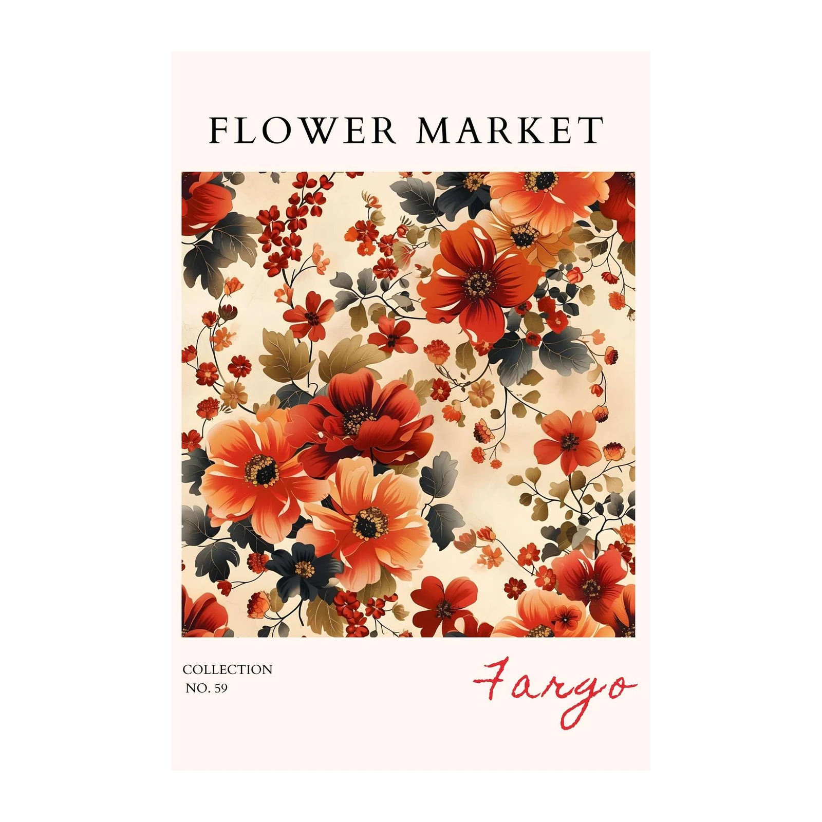 Vintage Floral Market Red Orange Wall Art
