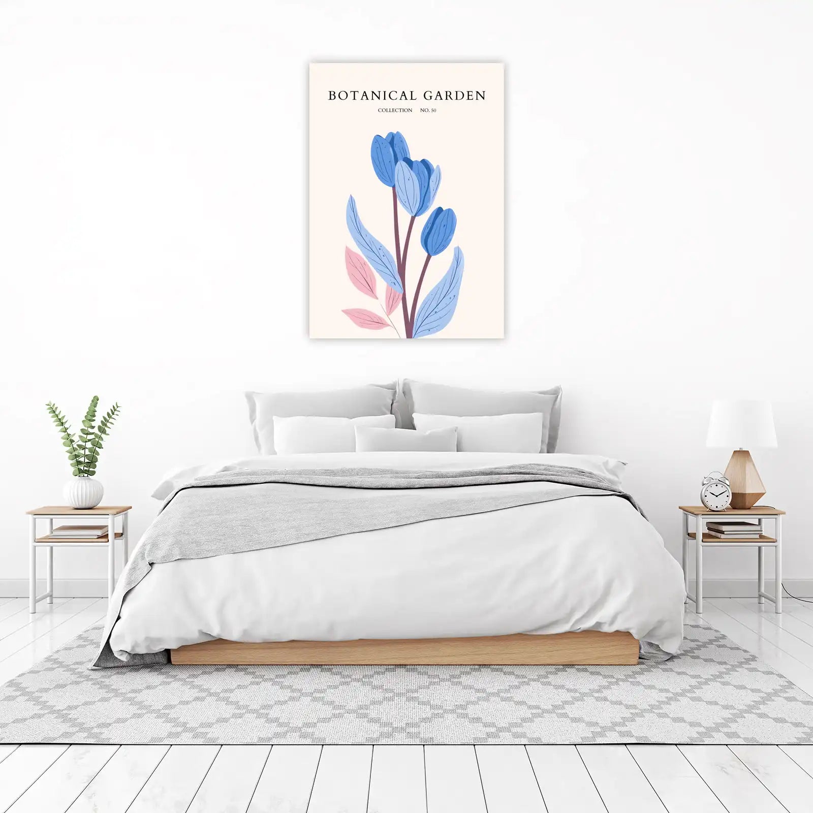 Serene Blue Floral Botanical Garden Wall Art