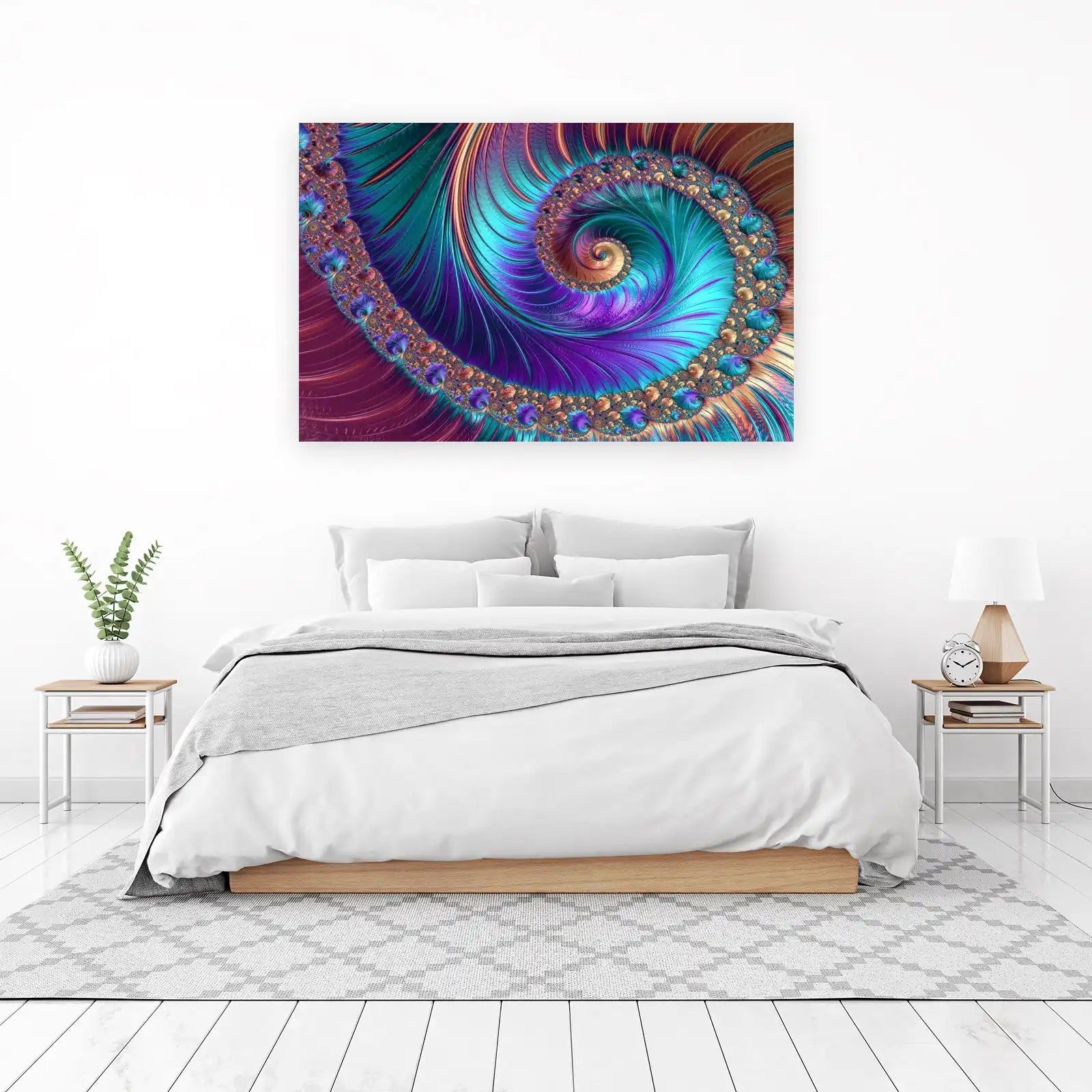 Vibrant Fractal Peacock Feather Wall Art