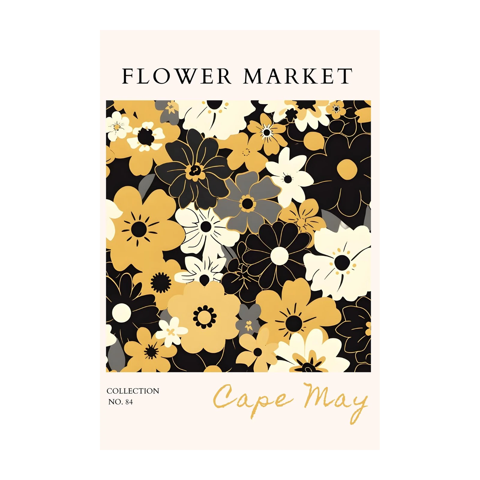 Bold Floral 'Cape May' Yellow & Black Wall Art