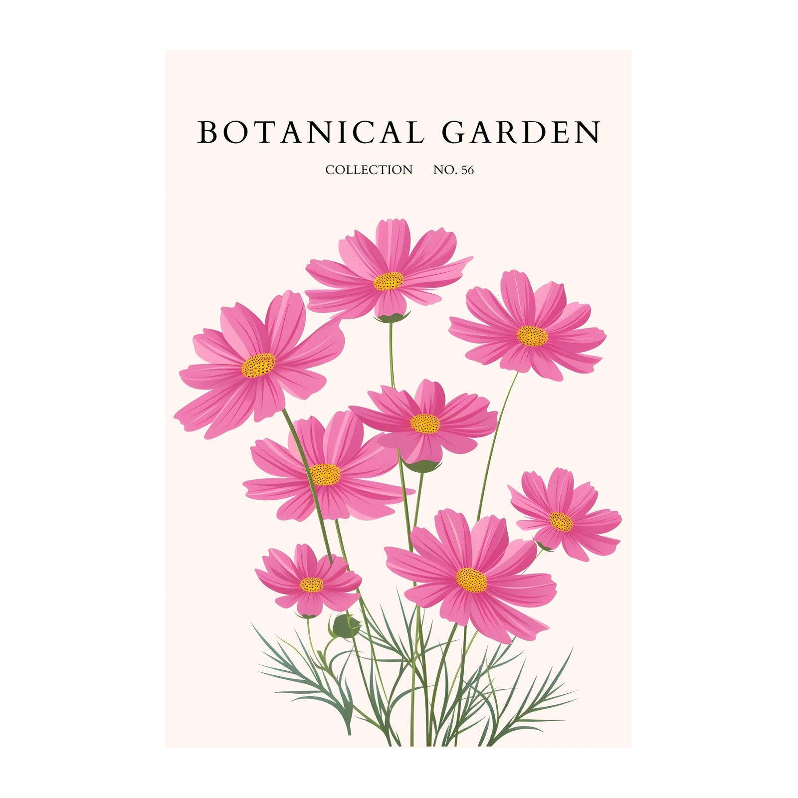 Vibrant Pink Cosmos Botanical Garden Wall Art