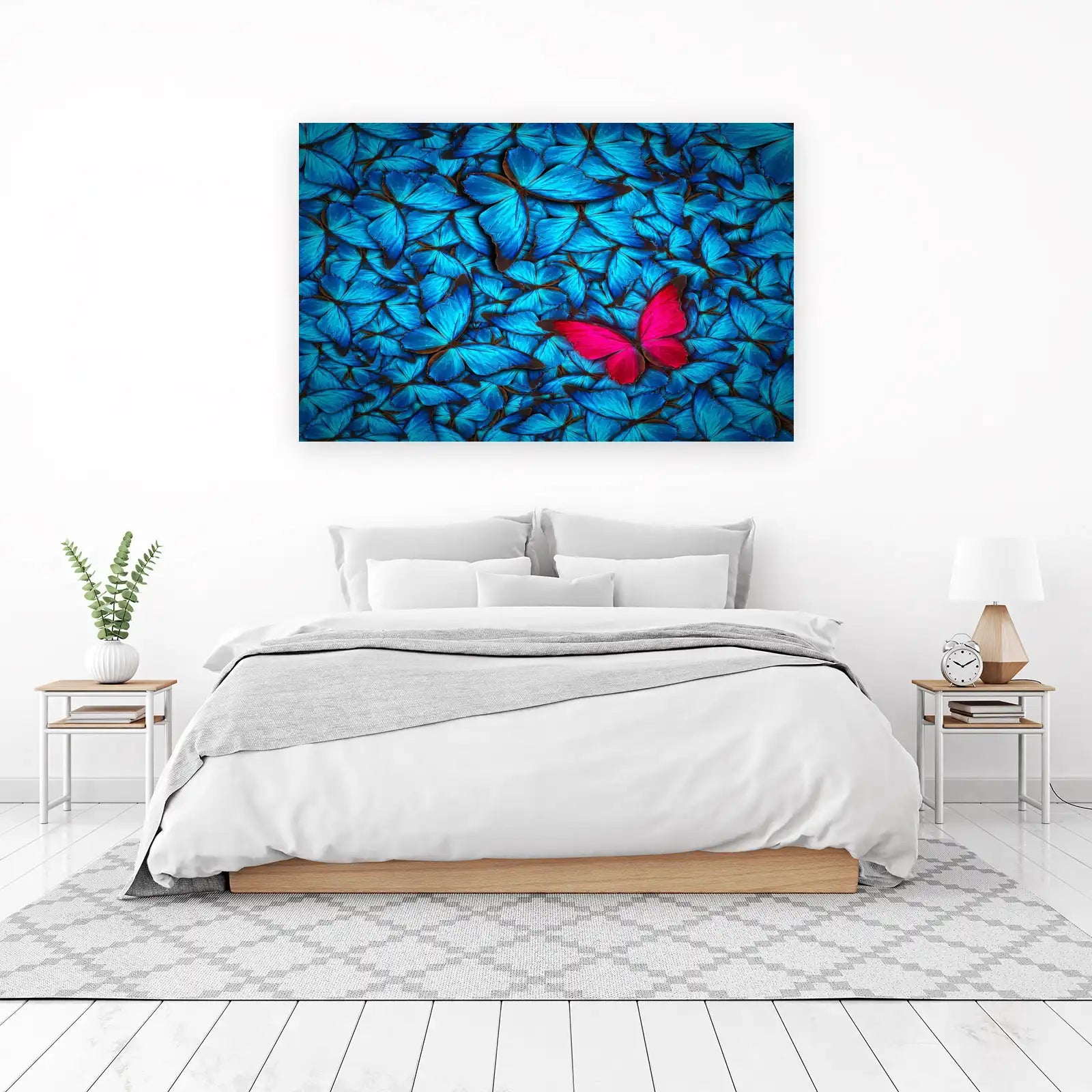 Vibrant Pink Butterfly on Blue Morpho Wall Art