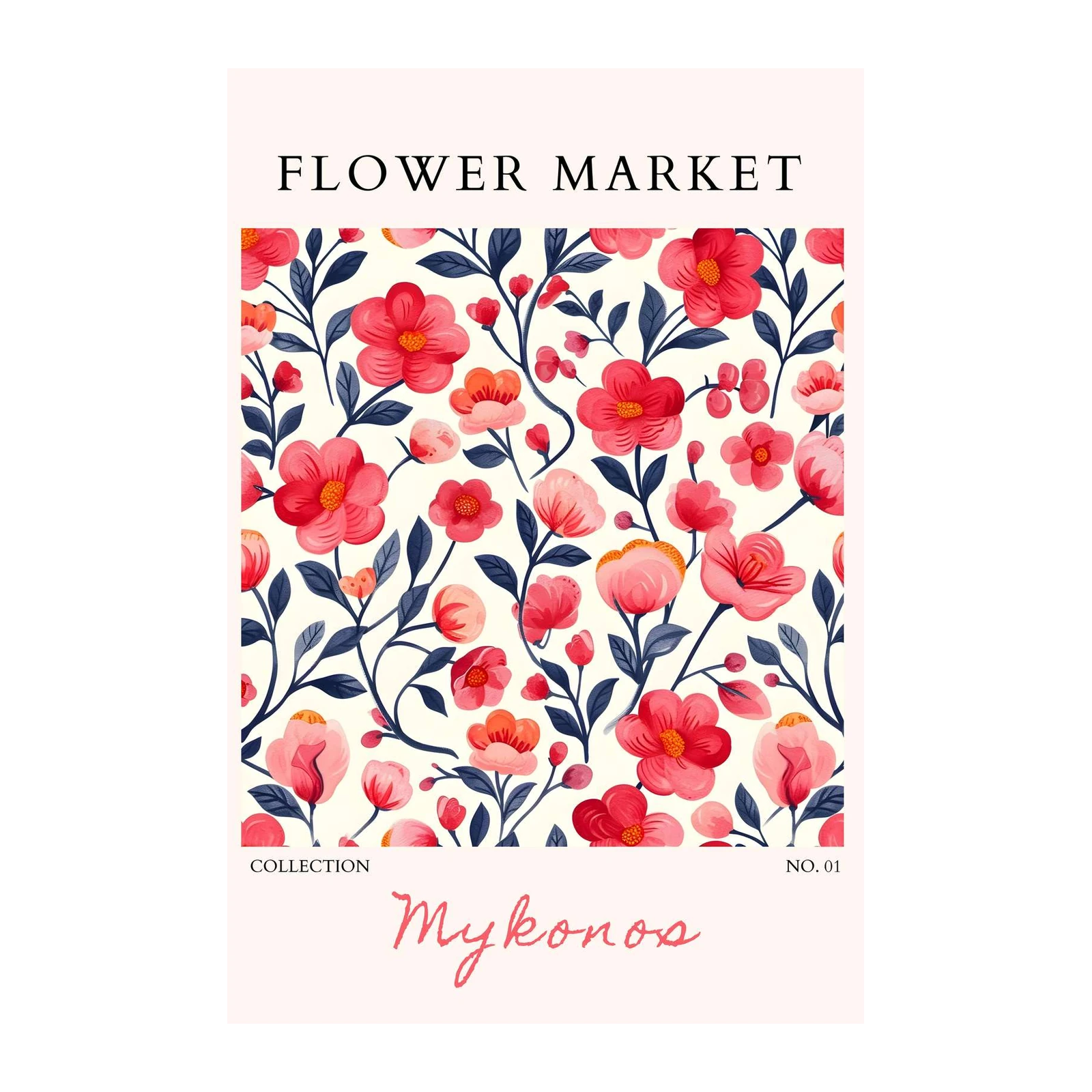 Vintage Floral Market Red & Pink Wall Art