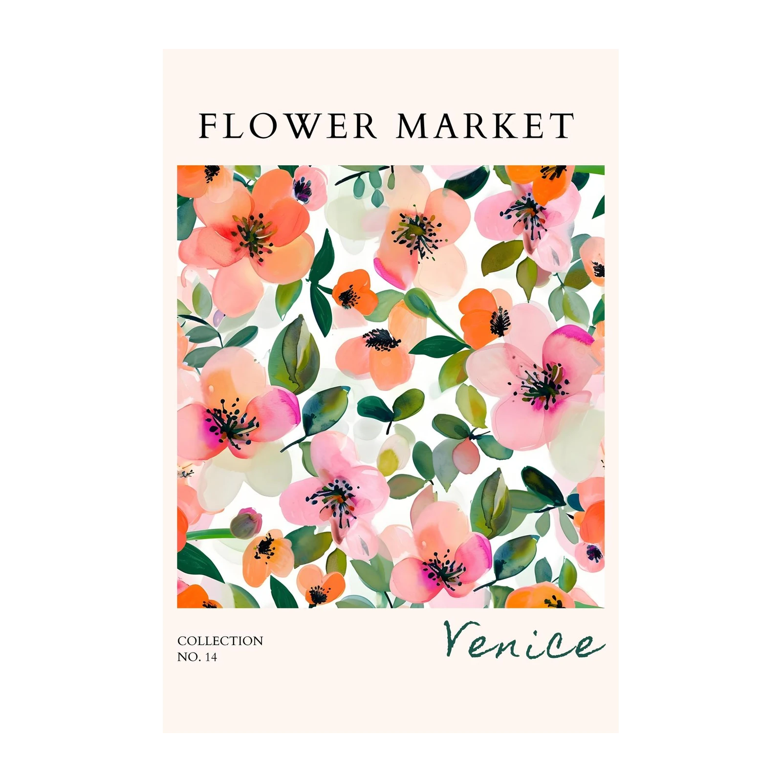 Floral Market Vibes Pink Orange Blooms Wall Art