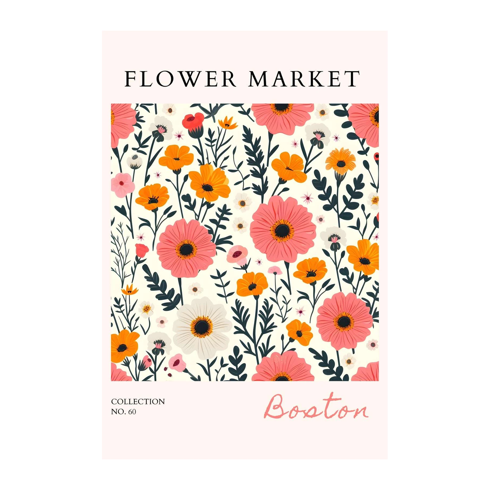 Vibrant Floral Market Boston Wall Art