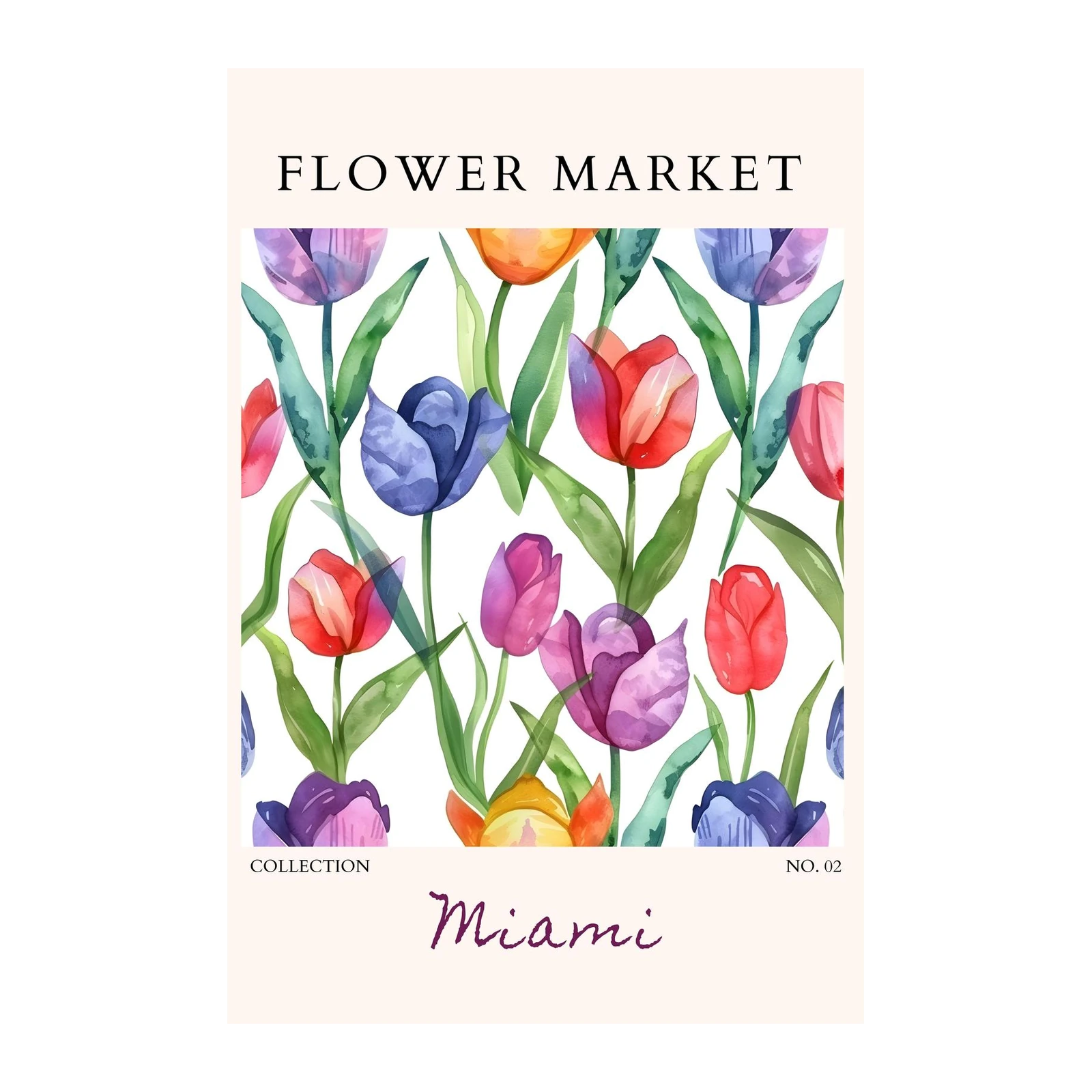 Vibrant Tulip Garden Watercolor Wall Art