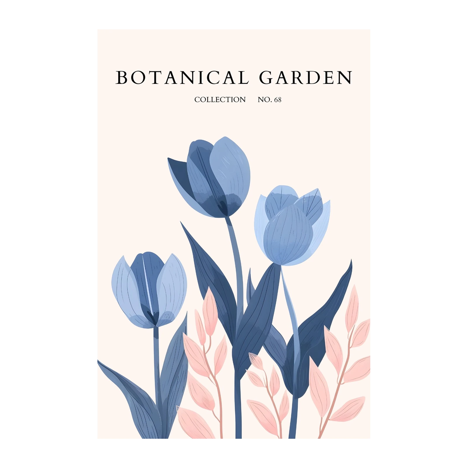 Serene Blue Tulips Botanical Garden Wall Art