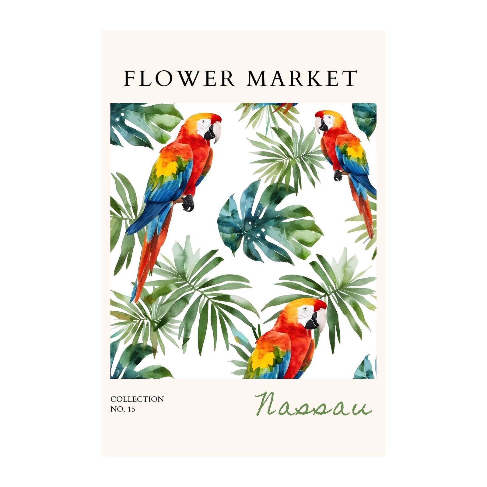 Tropical Macaw & Foliage Watercolor Wall Art