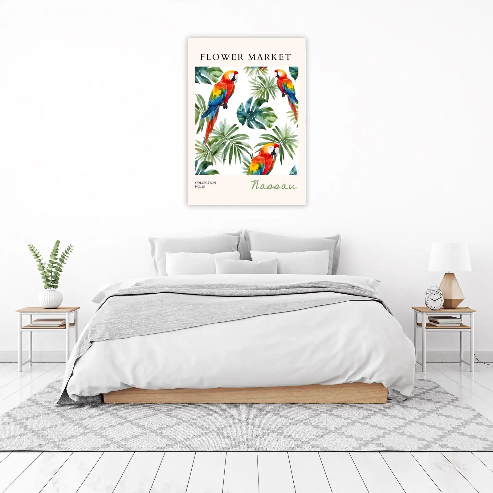 Tropical Macaw & Foliage Watercolor Wall Art
