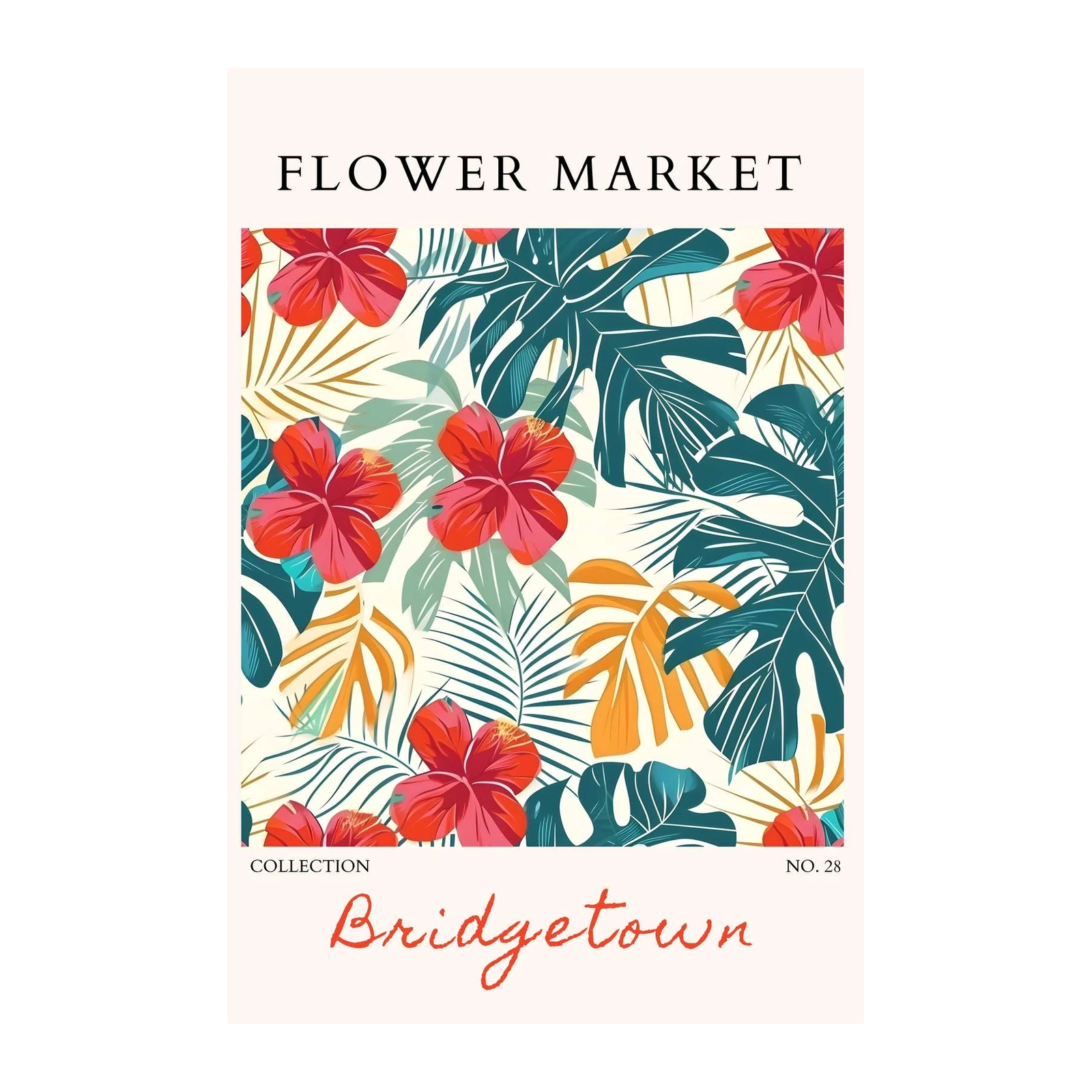 Tropical Hibiscus & Palm Leaf Wall Art