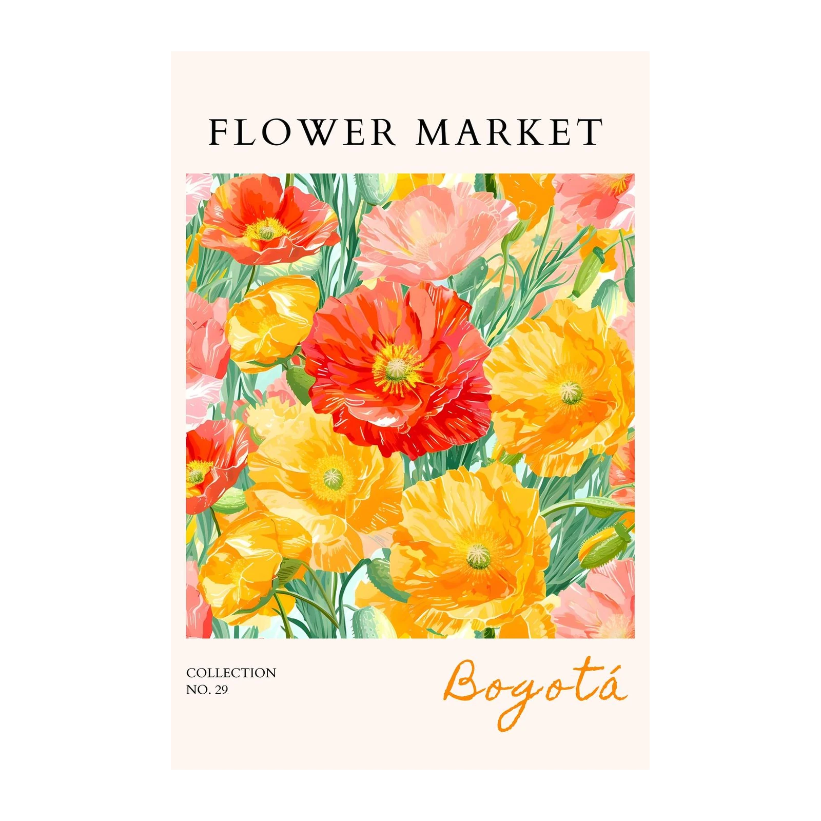 Vibrant Poppy Floral Market "Bogotá" Wall Art