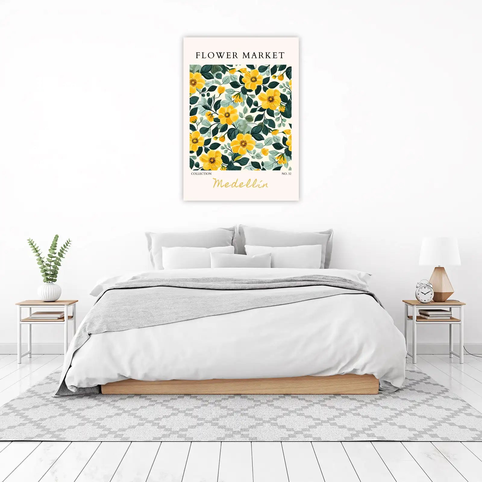 Vibrant Yellow Floral "Flower Market" Wall Art