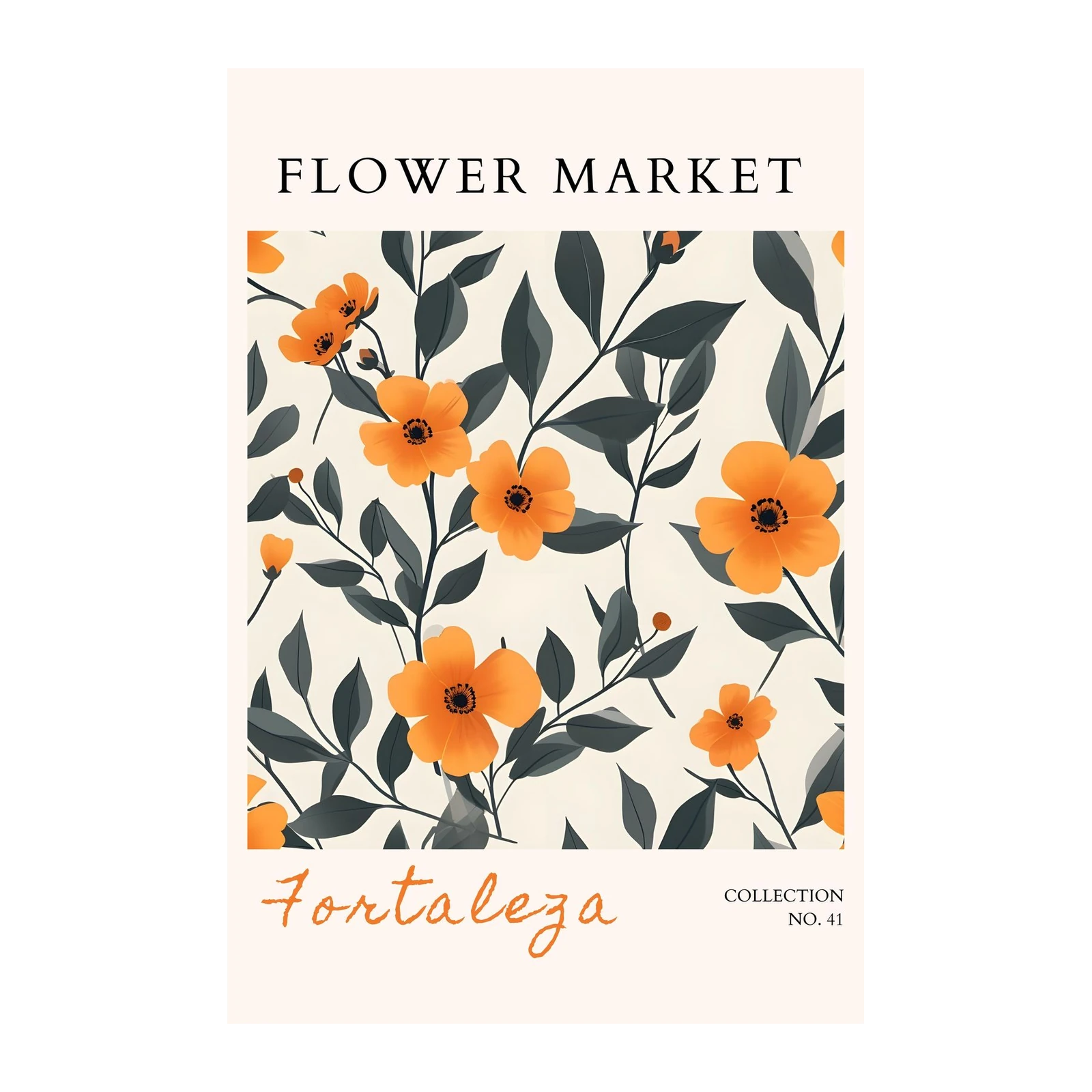 Vibrant Orange Floral "Fortaleza" Wall Art