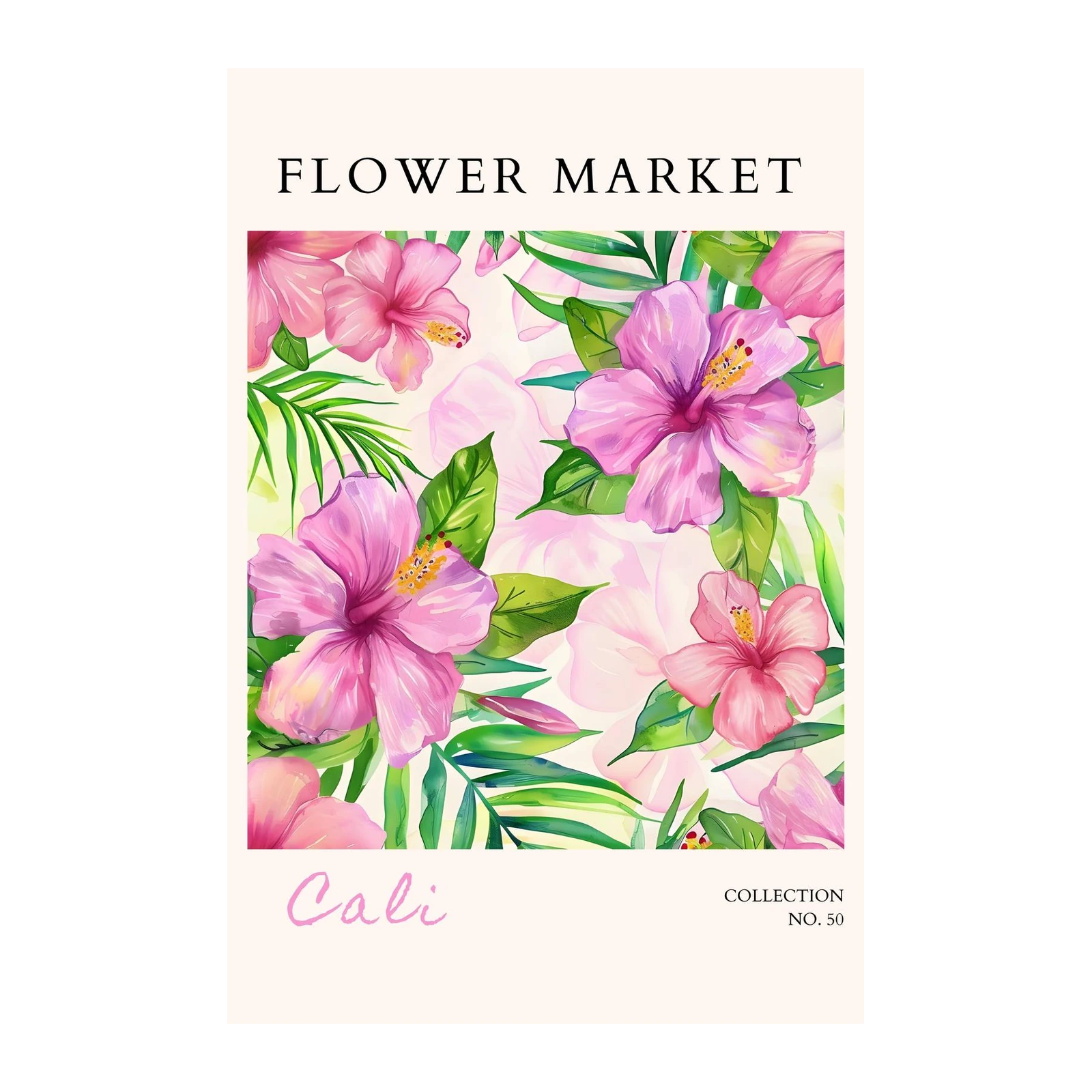 Vibrant Pink Hibiscus Flower Market Wall Art