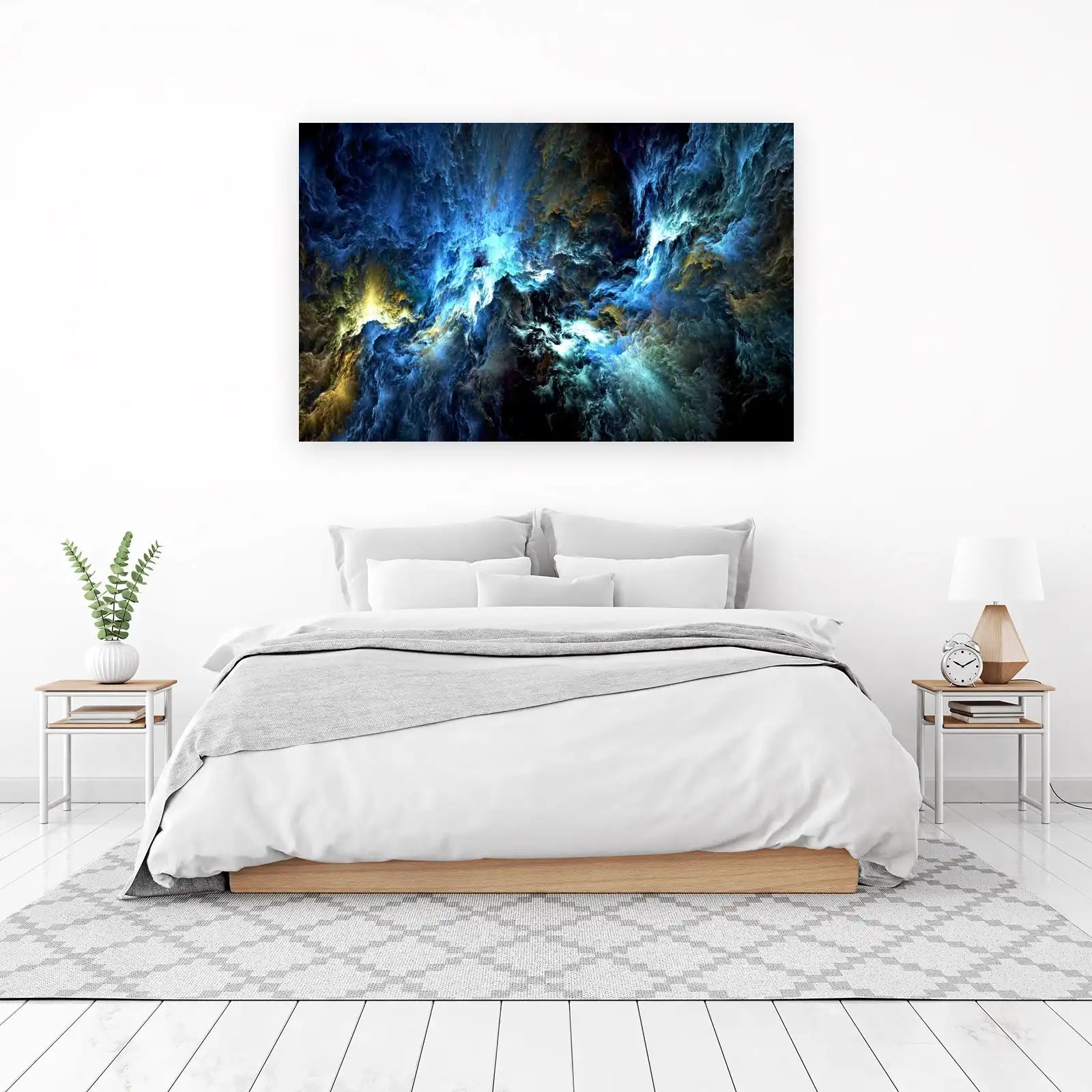 Mystic Nebula Abstract Blue Gold Wall Art