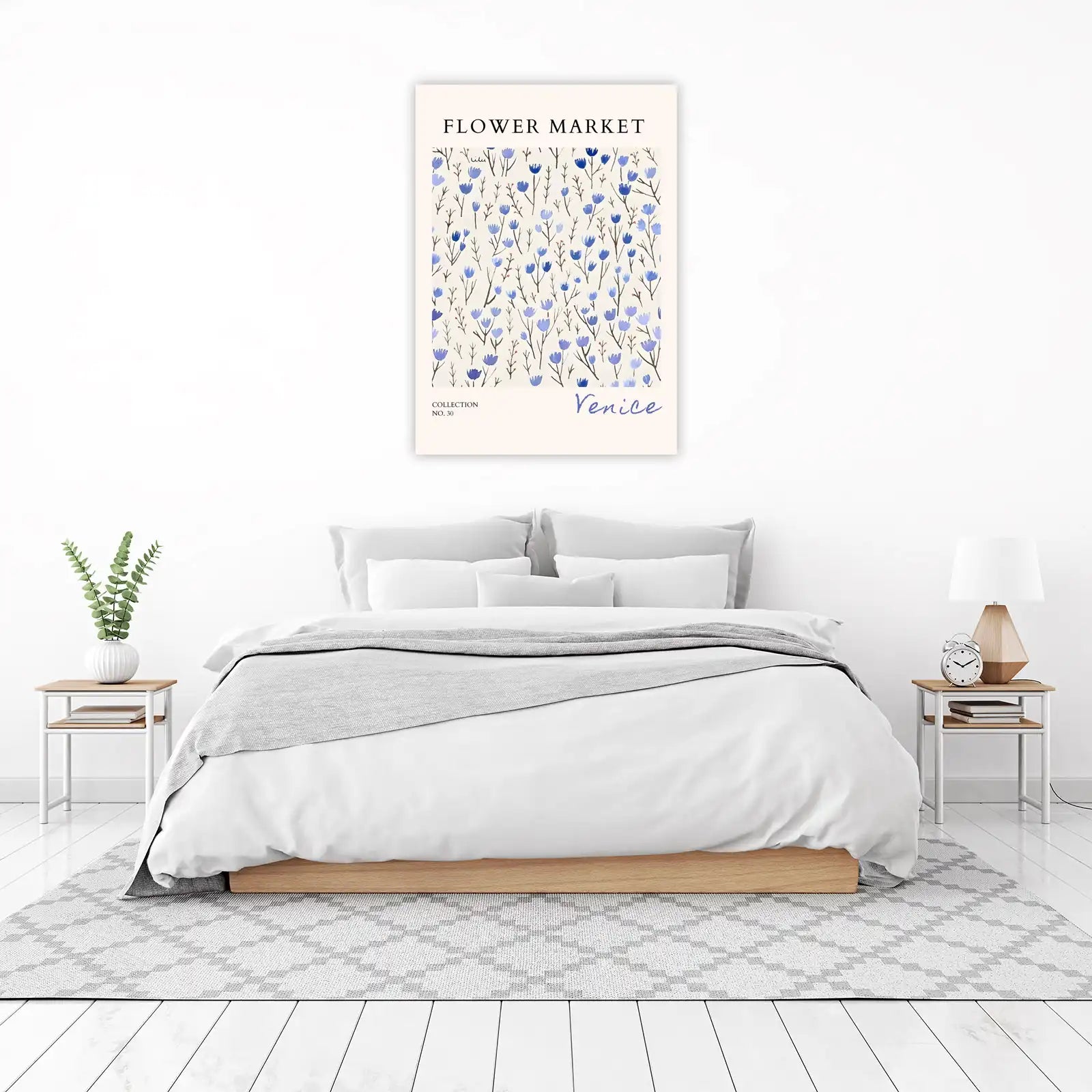 Charming Blue Floral Flower Market Wall Art