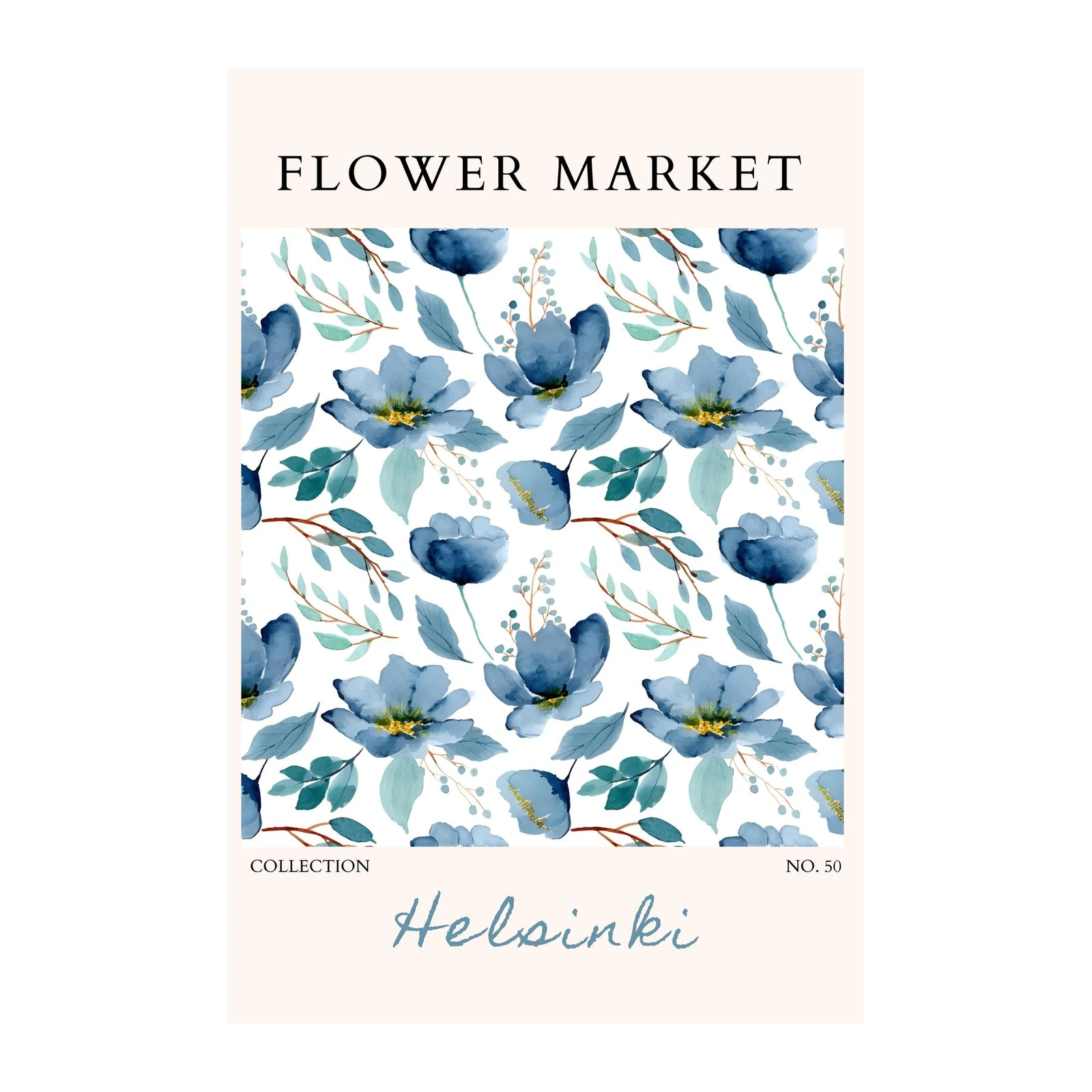 Blue Floral Helsinki Watercolor Wall Art