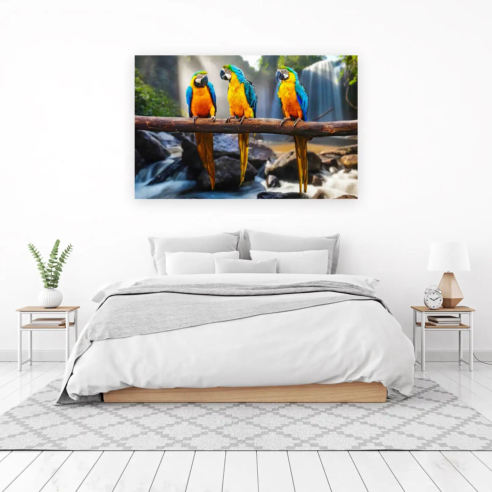 Vibrant Macaw Trio Waterfall Wall Art