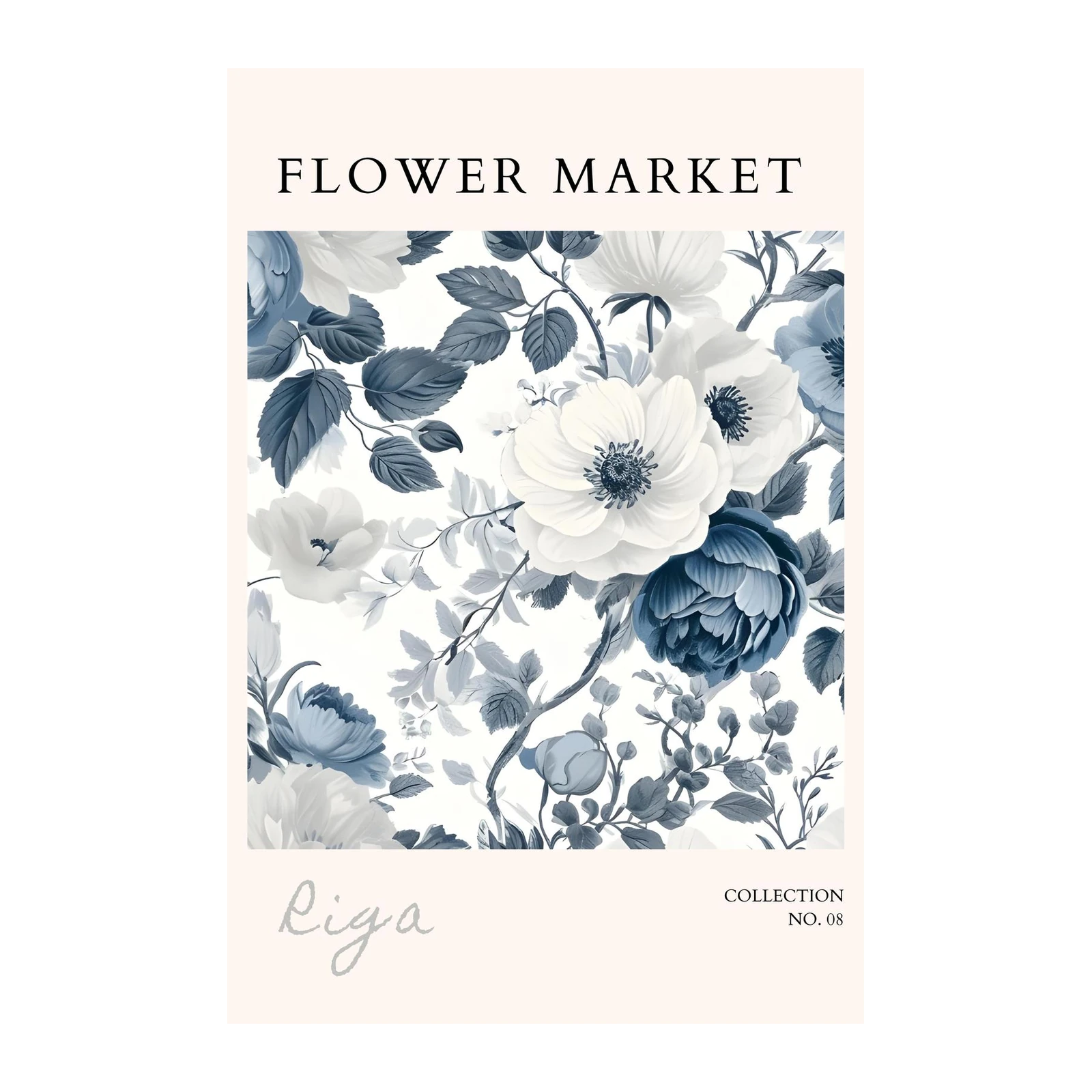 Vintage Floral Garden Wall Art - Blue & White