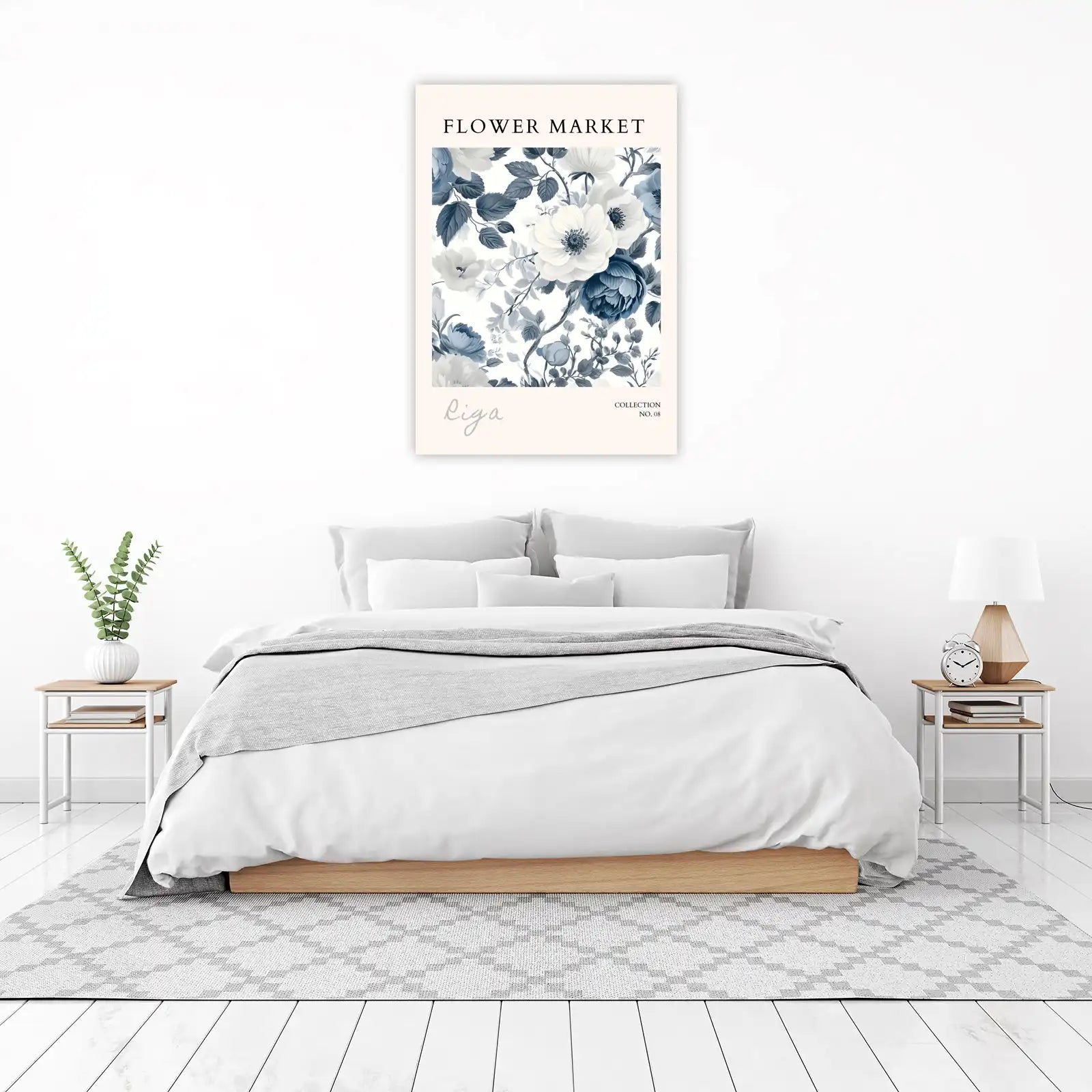 Vintage Floral Garden Wall Art - Blue & White