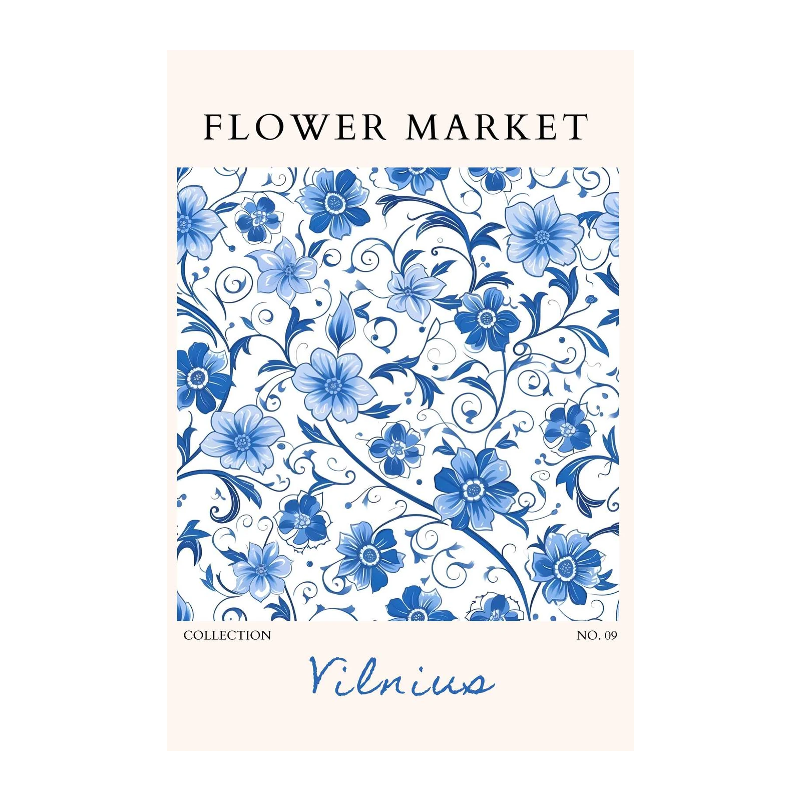 Blue Floral Vintage Flower Market Wall Art
