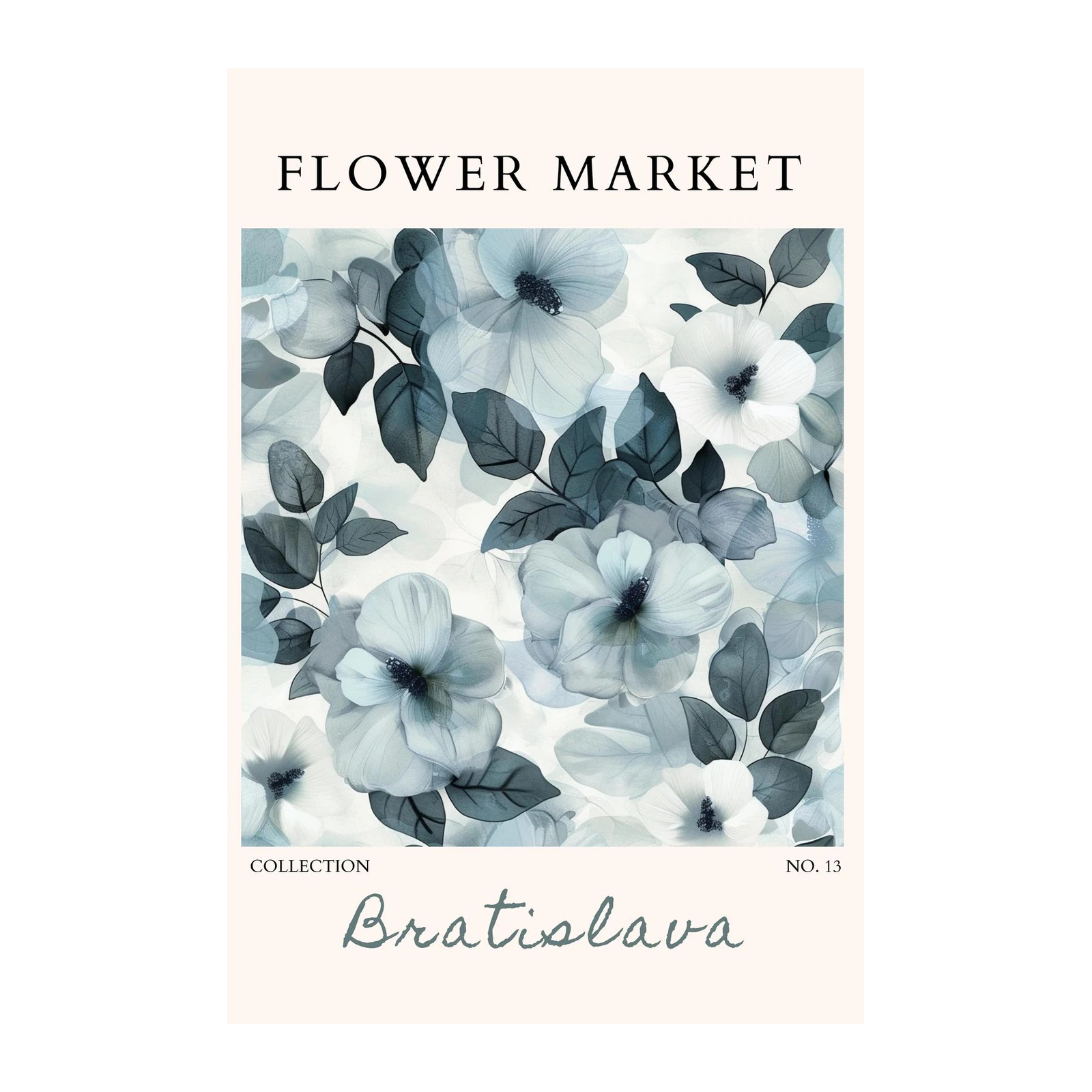 Ethereal Blue Floral Market Wall Art