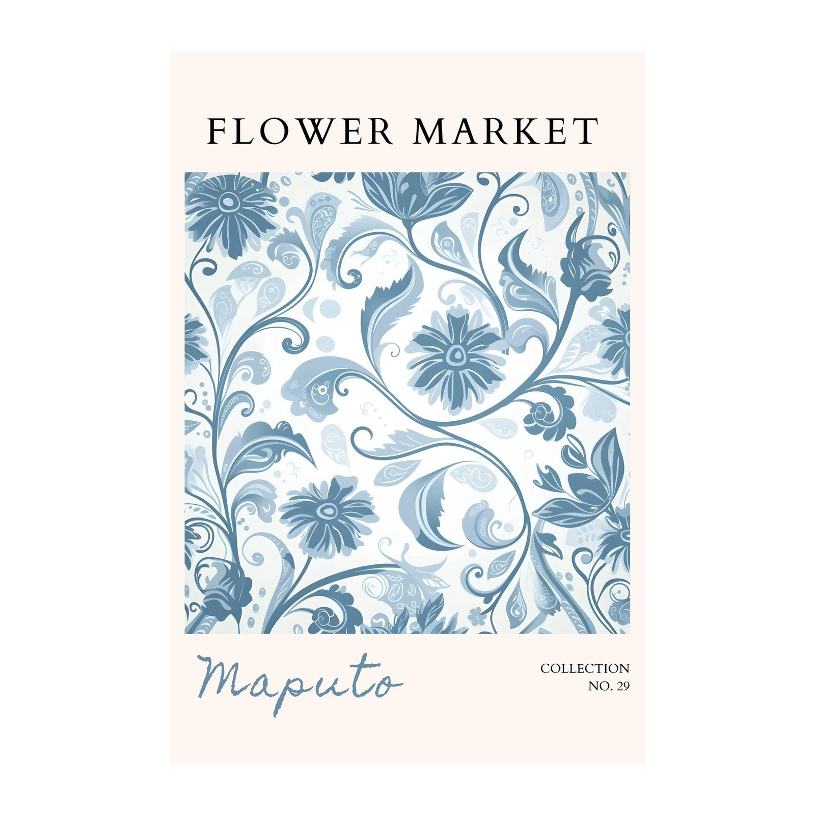 Blue Floral Vintage Flower Market Wall Art