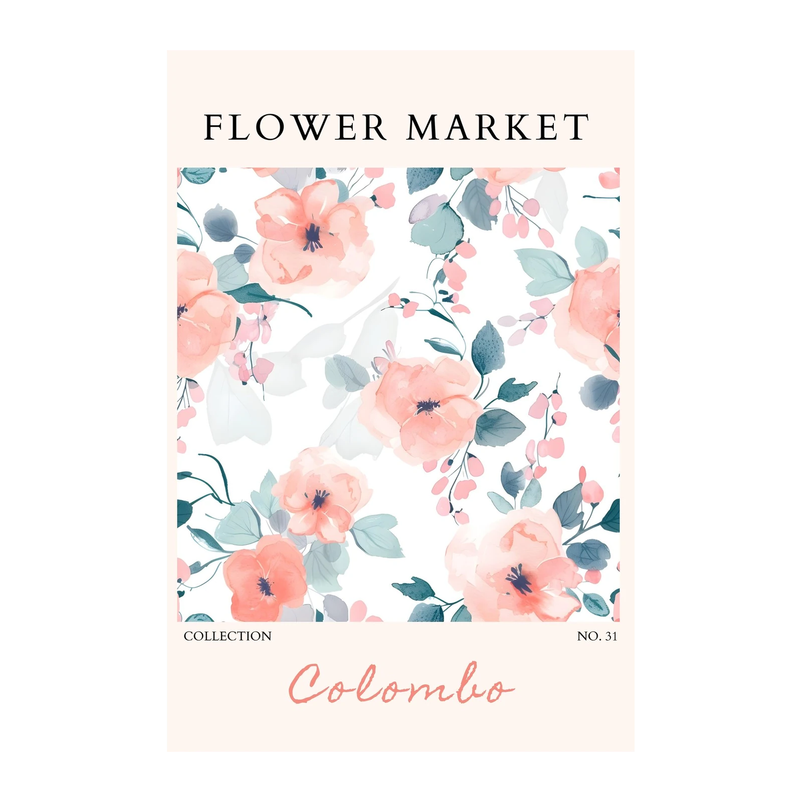 Elegant Coral Floral Market Wall Art