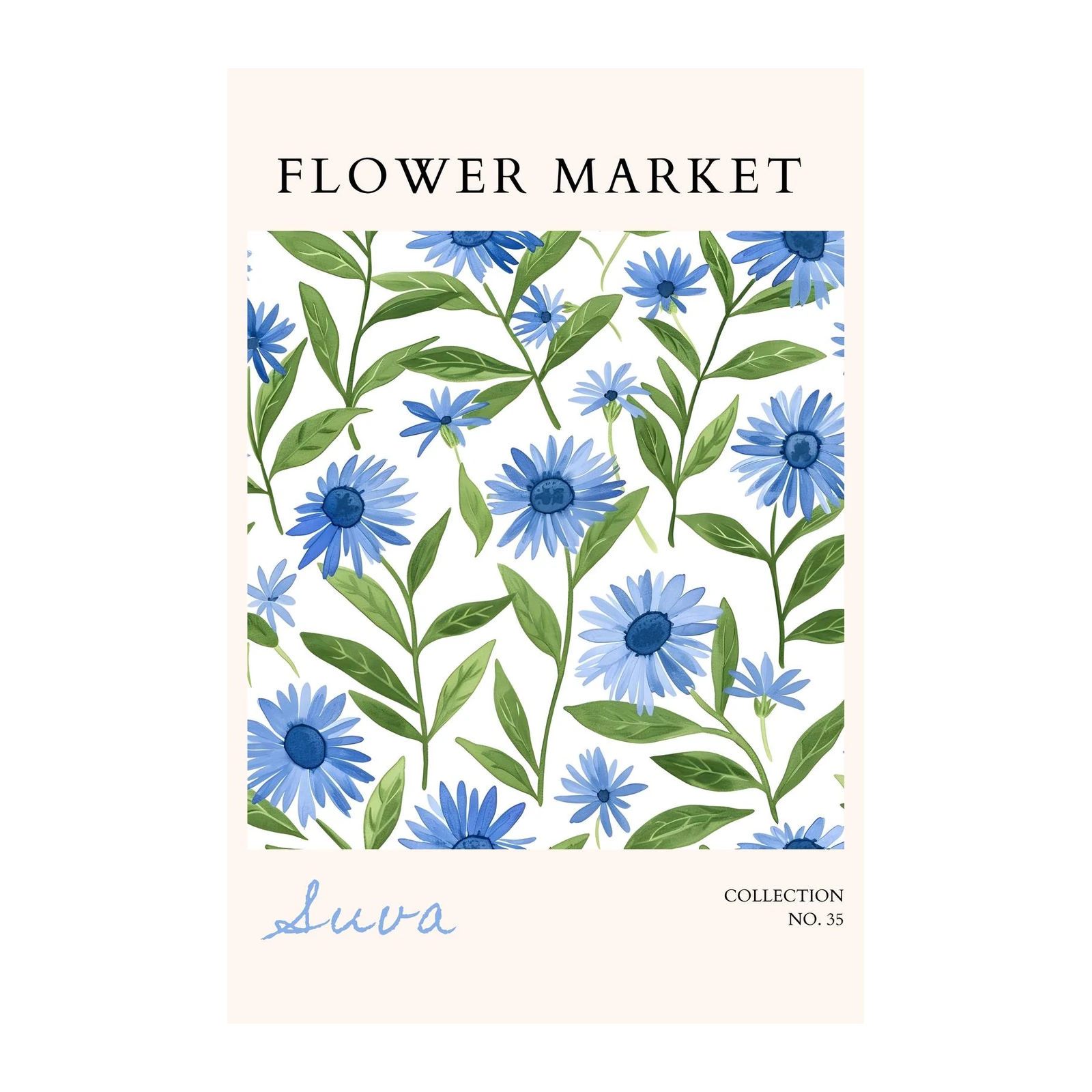 Blue Daisy Flower Market Wall Art Wall Art