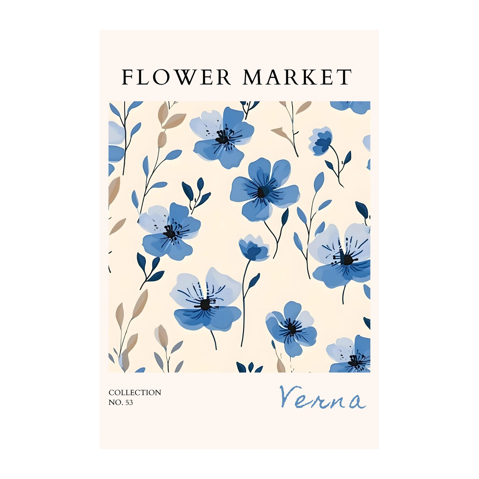 Serene Blue Floral Botanical Wall Art