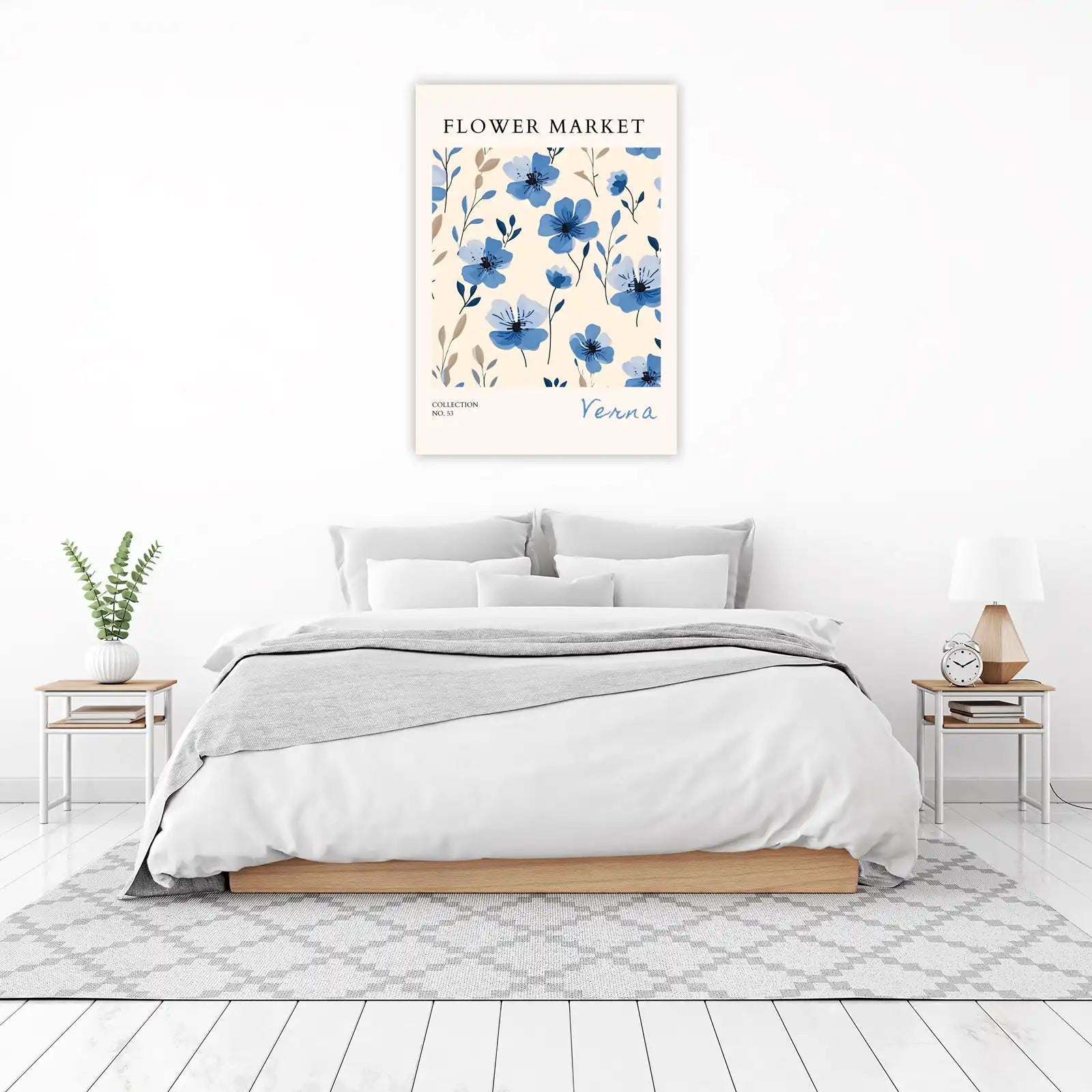 Serene Blue Floral Botanical Wall Art