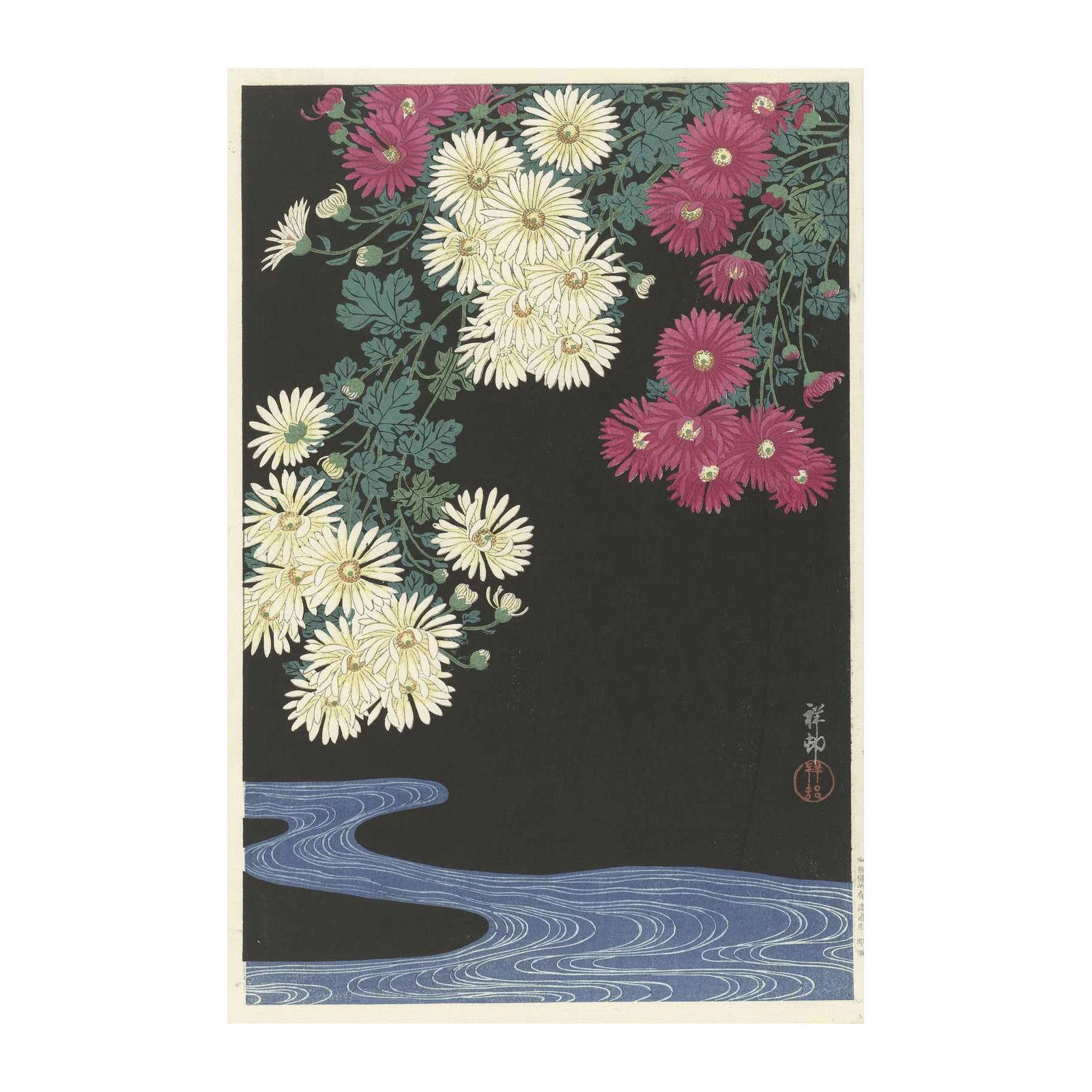 Elegant Chrysanthemums & Water Wall Art