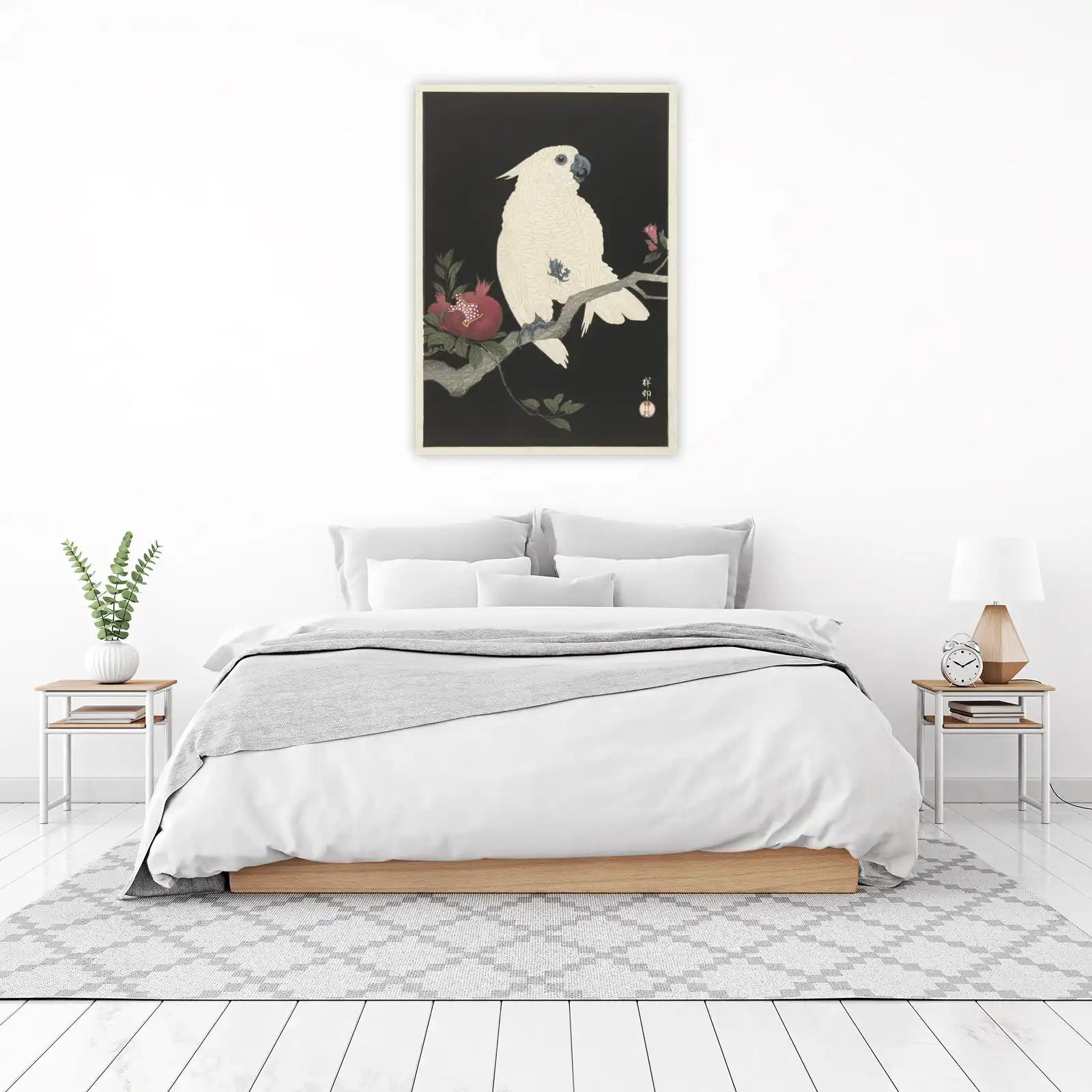 Elegant White Cockatoo & Pomegranate Wall Art